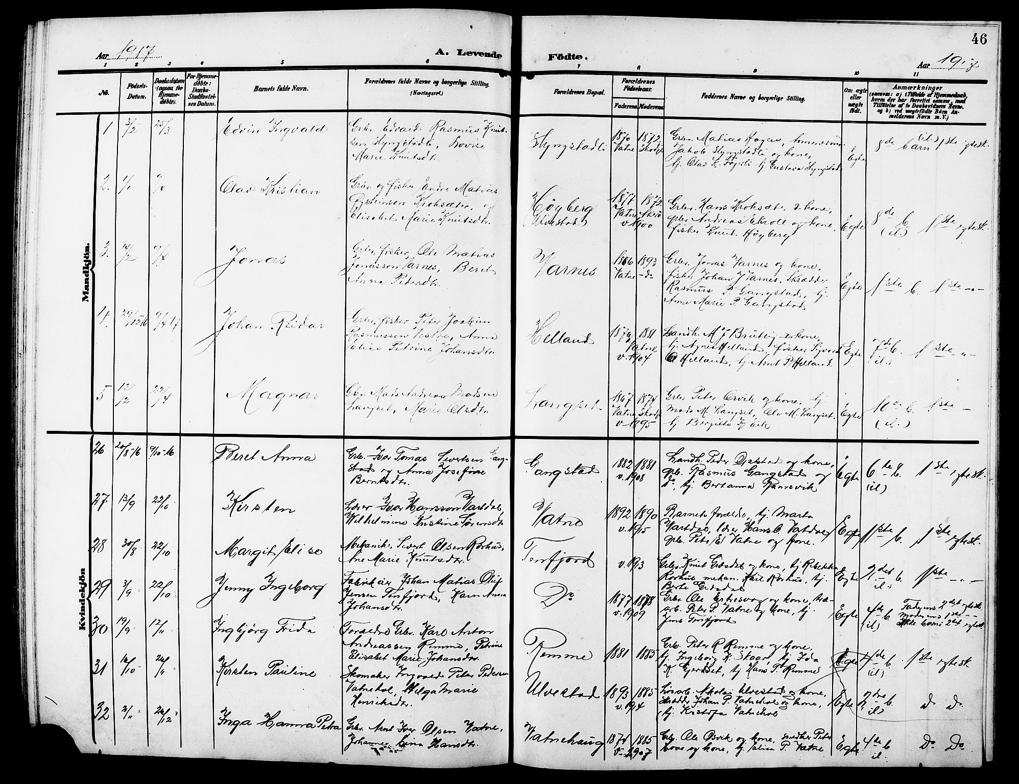 Ministerialprotokoller, klokkerbøker og fødselsregistre - Møre og Romsdal, AV/SAT-A-1454/525/L0377: Klokkerbok nr. 525C03, 1903-1917, s. 46