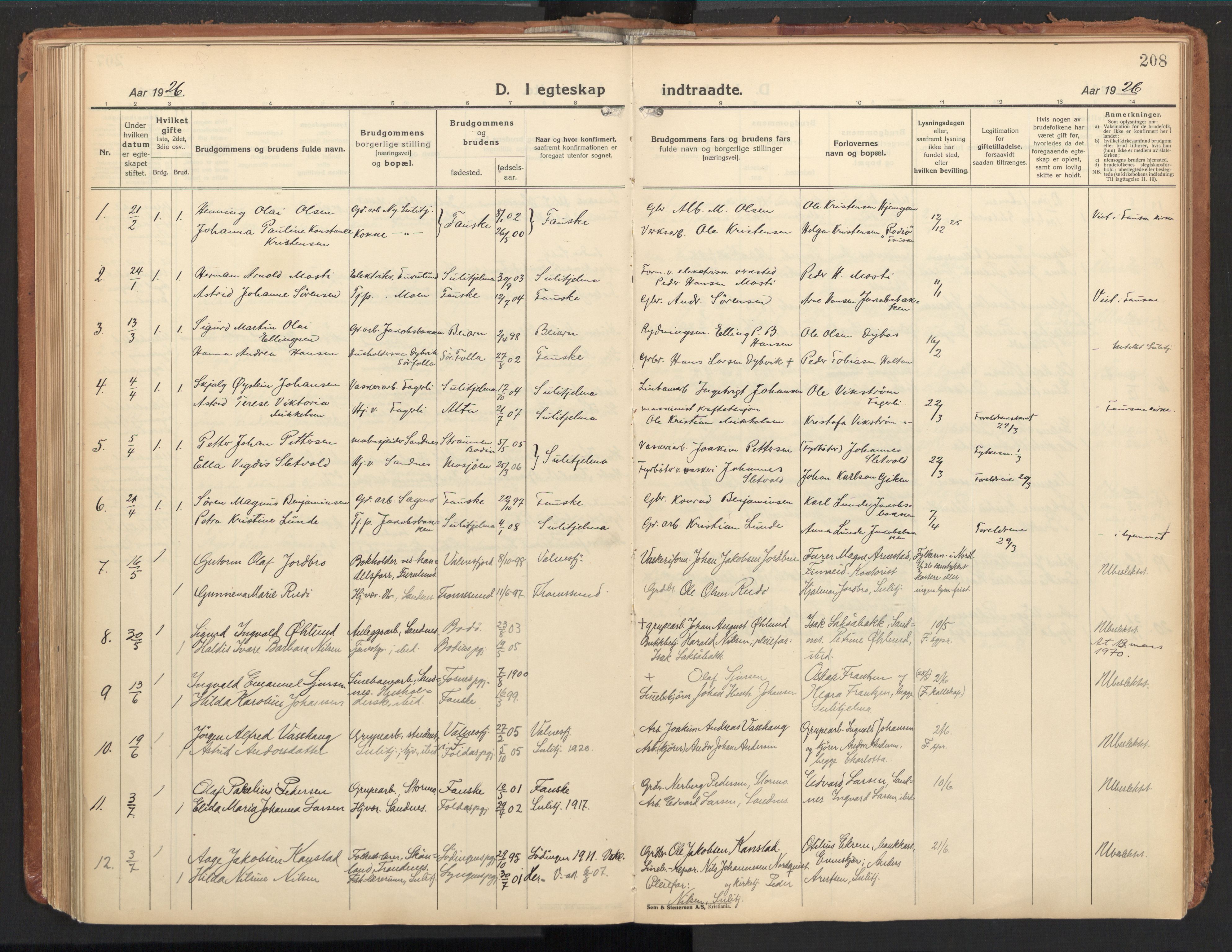 Ministerialprotokoller, klokkerbøker og fødselsregistre - Nordland, AV/SAT-A-1459/850/L0716: Residerende kapellans bok nr. 850B06, 1924-1938, s. 208