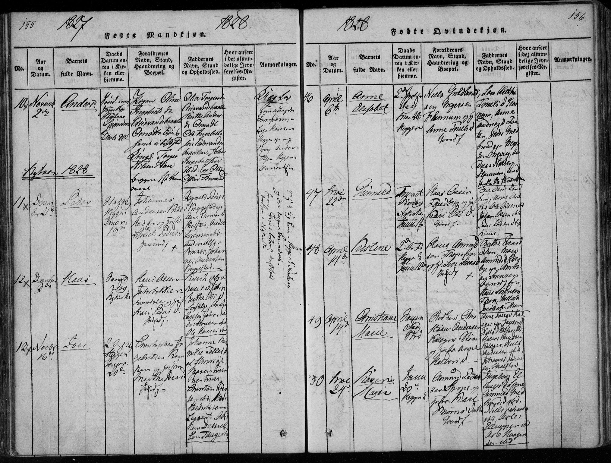 Modum kirkebøker, AV/SAKO-A-234/F/Fa/L0005: Ministerialbok nr. 5, 1824-1841, s. 155-156