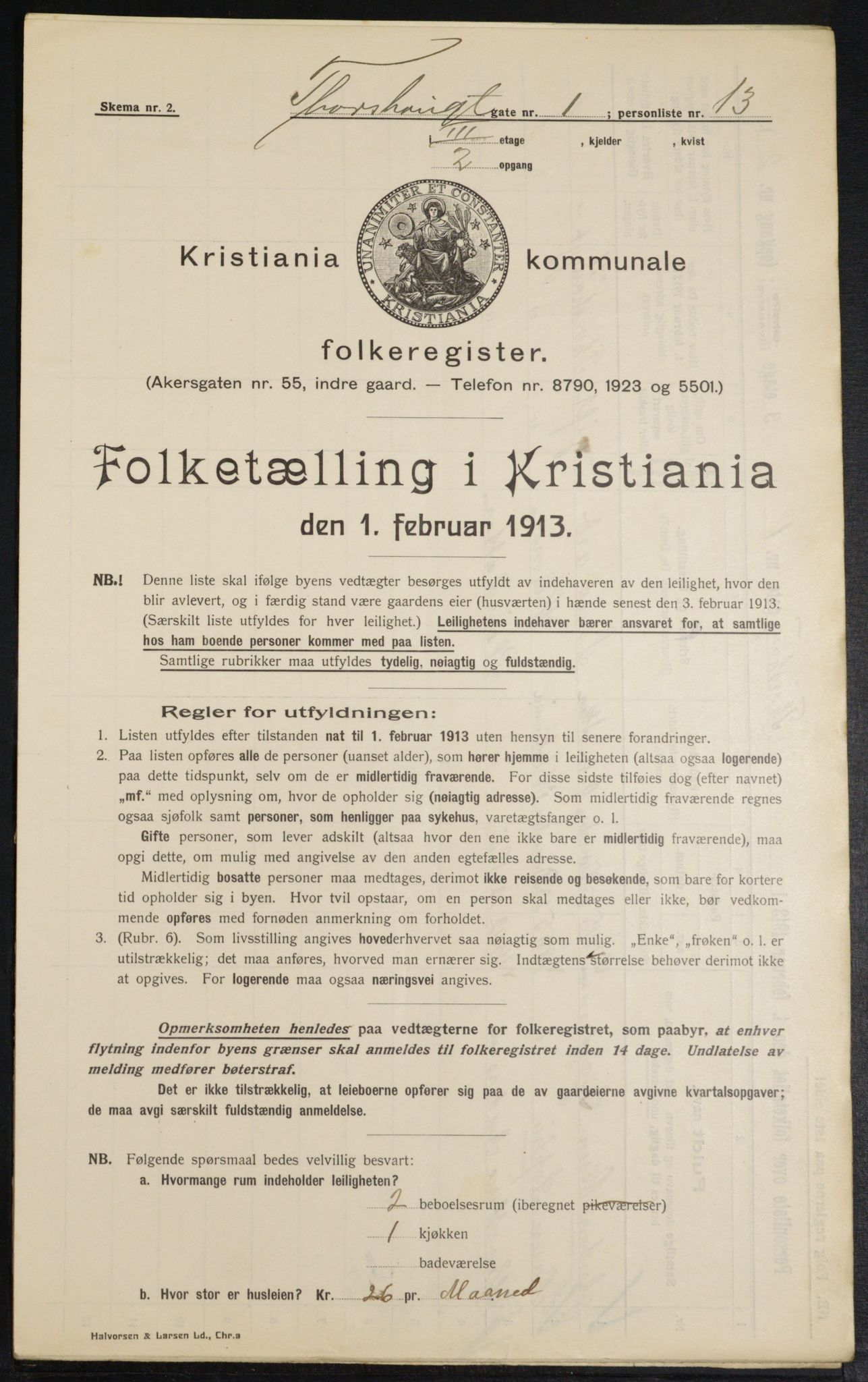 OBA, Kommunal folketelling 1.2.1913 for Kristiania, 1913, s. 114398