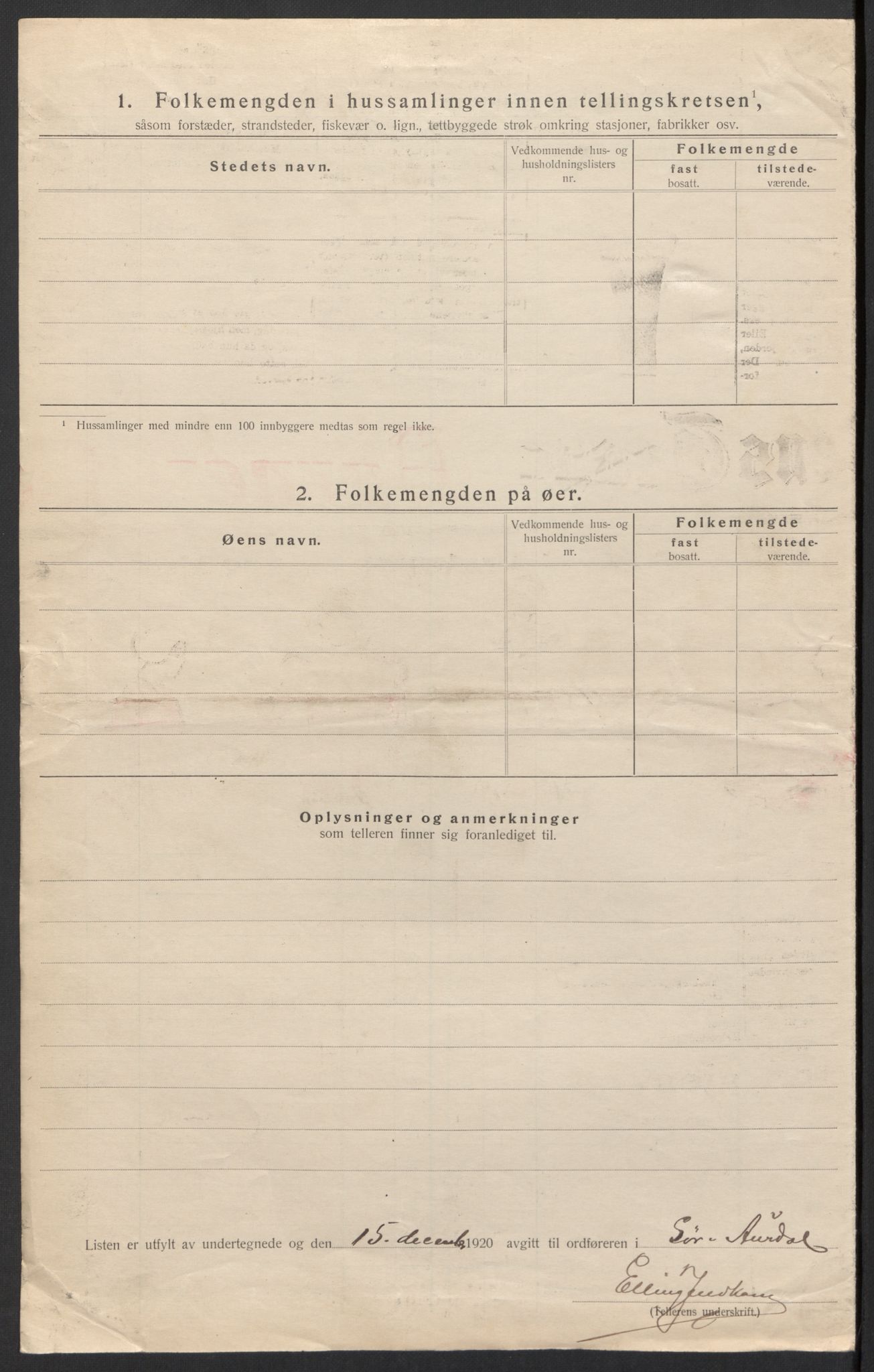 SAH, Folketelling 1920 for 0540 Sør-Aurdal herred, 1920, s. 20