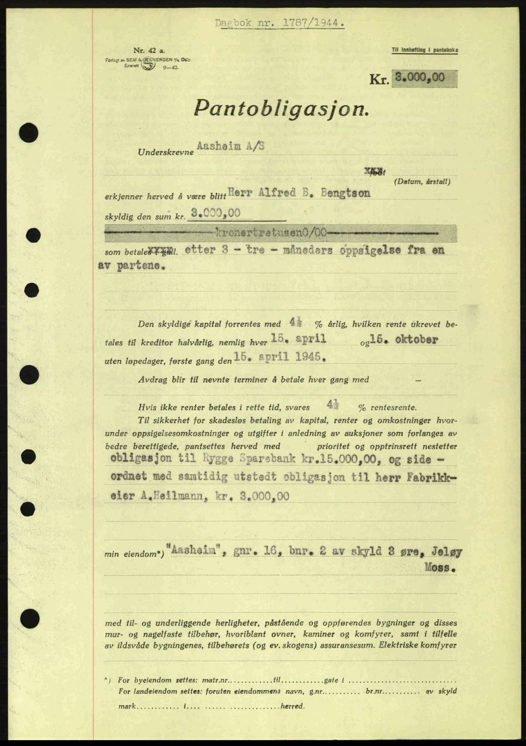 Moss sorenskriveri, SAO/A-10168: Pantebok nr. B13, 1943-1945, Dagboknr: 1787/1944