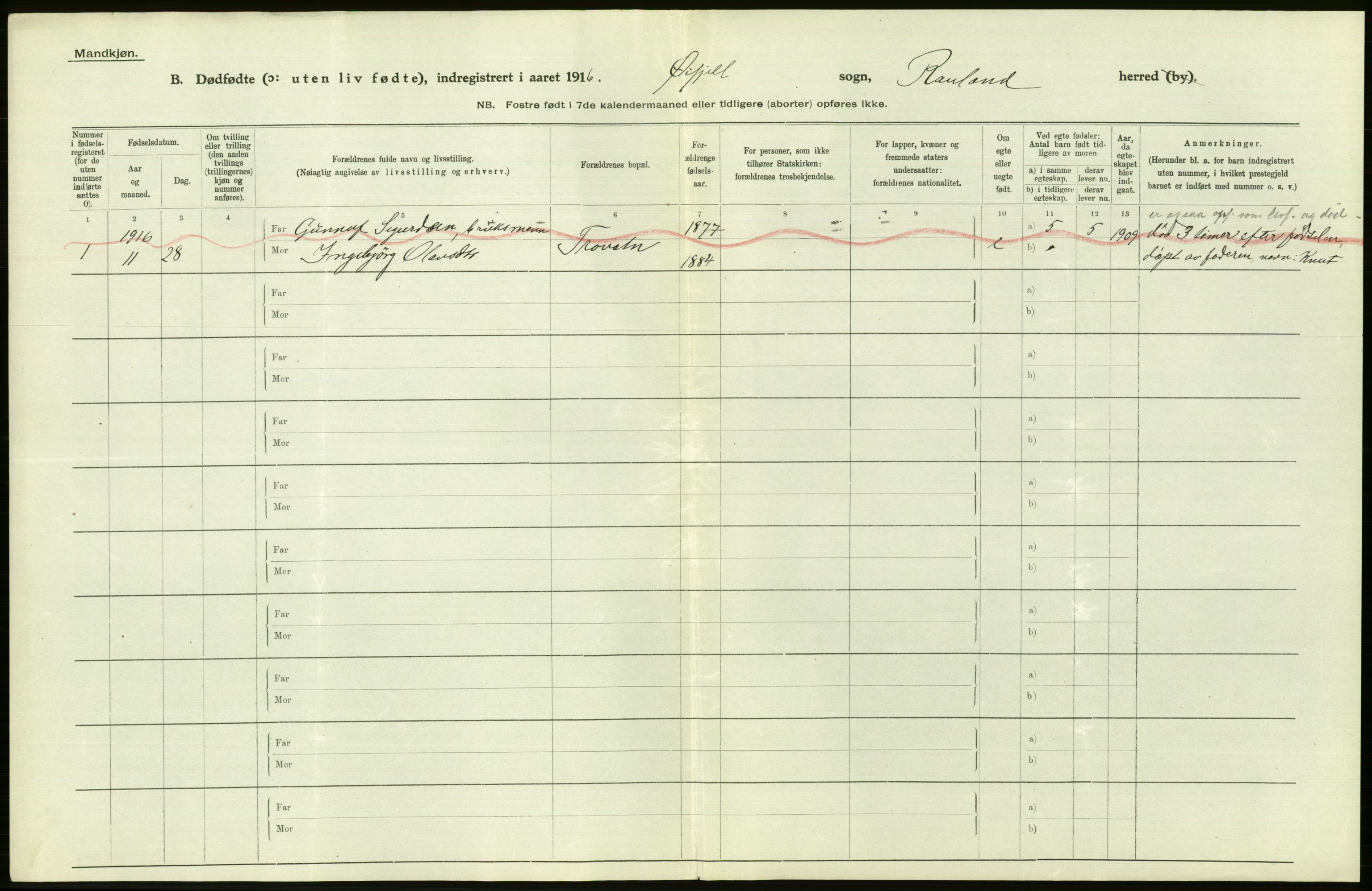 Statistisk sentralbyrå, Sosiodemografiske emner, Befolkning, RA/S-2228/D/Df/Dfb/Dfbf/L0024: Bratsberg amt: Døde, dødfødte. Bygder og byer., 1916, s. 86