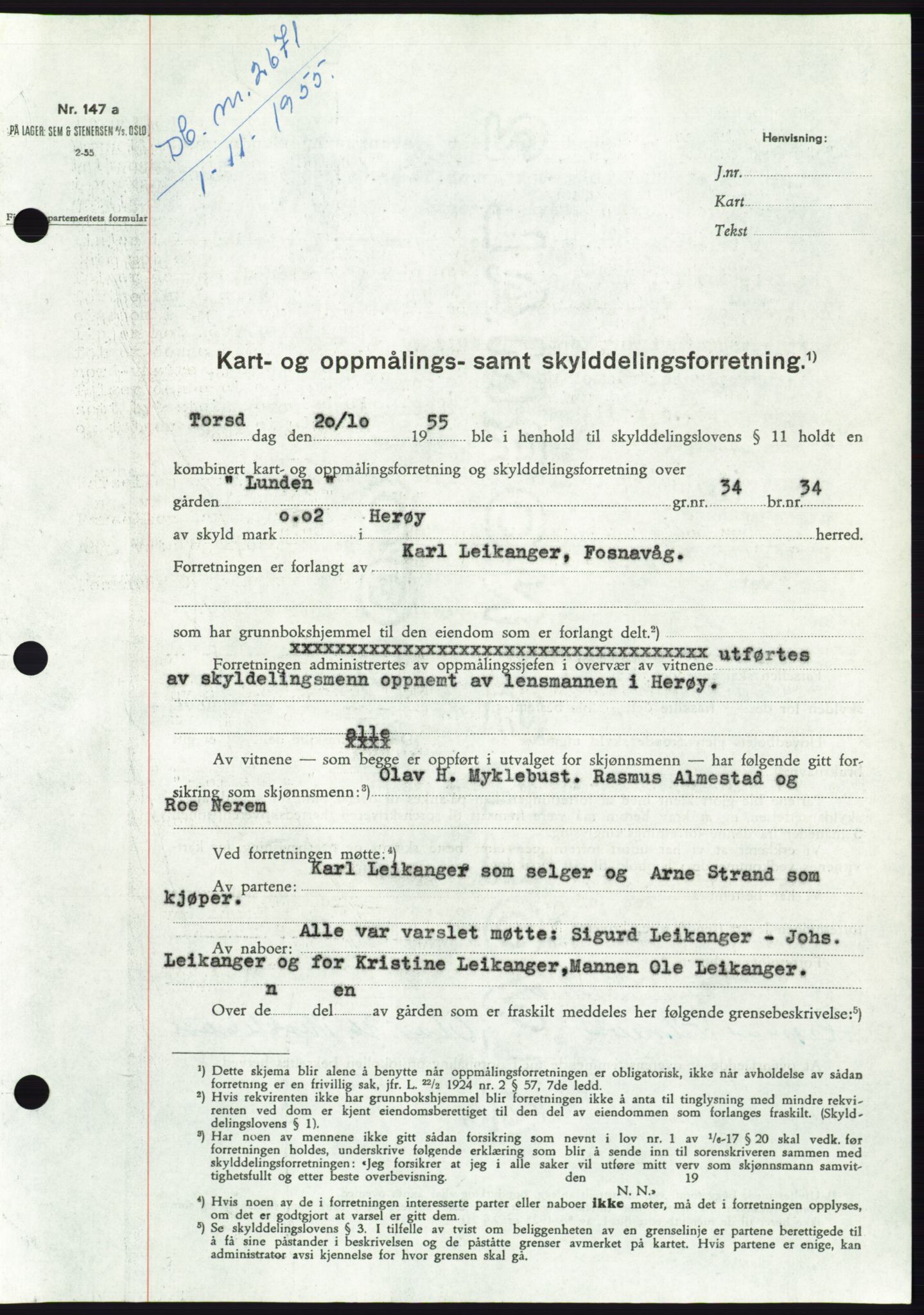 Søre Sunnmøre sorenskriveri, SAT/A-4122/1/2/2C/L0102: Pantebok nr. 28A, 1955-1956, Dagboknr: 2671/1955