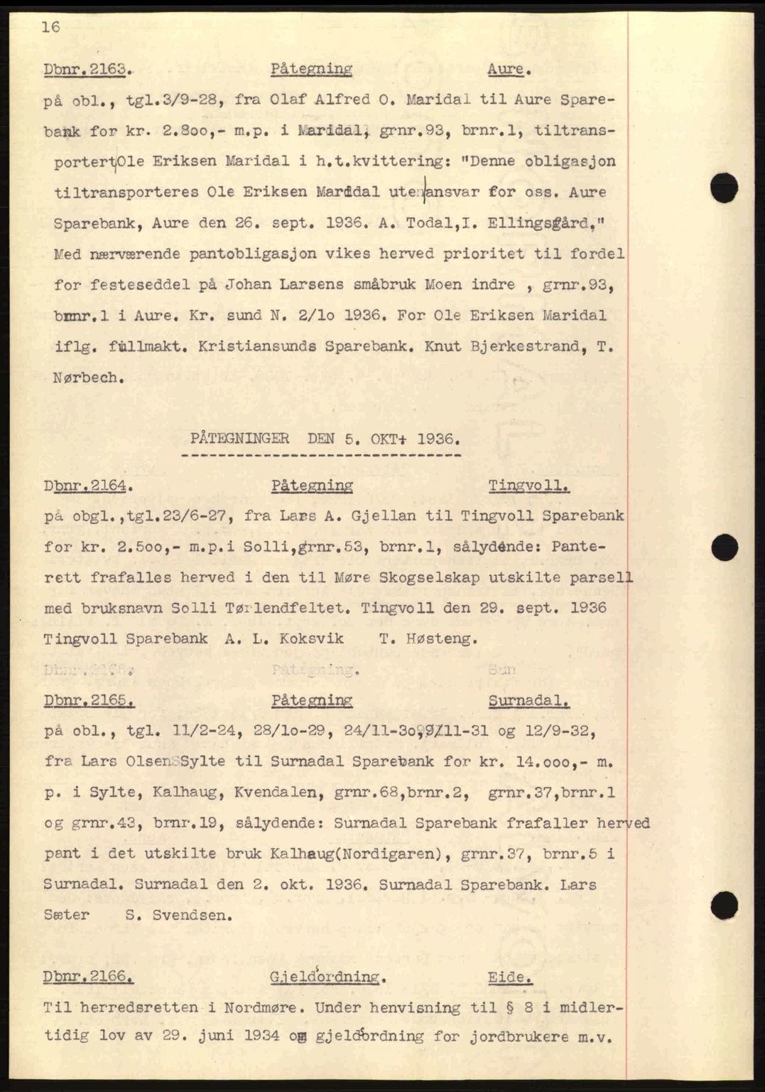 Nordmøre sorenskriveri, SAT/A-4132/1/2/2Ca: Pantebok nr. C80, 1936-1939, Dagboknr: 2163/1936