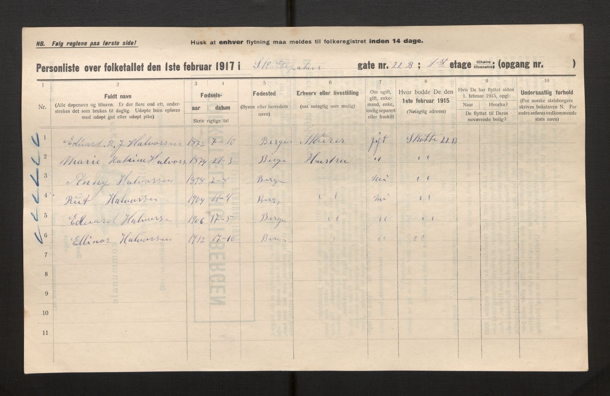 SAB, Kommunal folketelling 1917 for Bergen kjøpstad, 1917, s. 35475