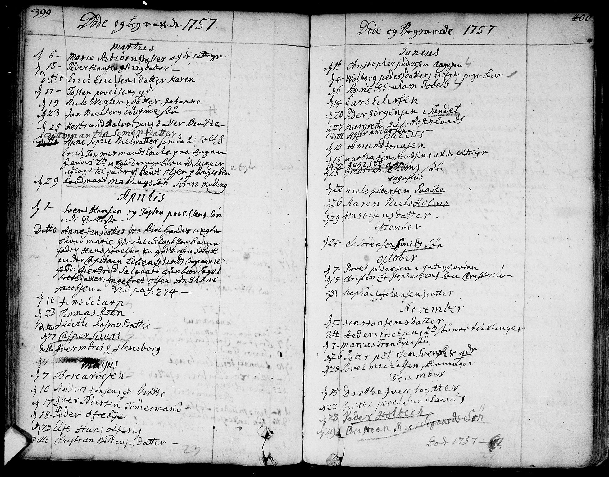 Bragernes kirkebøker, SAKO/A-6/F/Fa/L0004: Ministerialbok nr. I 4, 1734-1759, s. 399-400