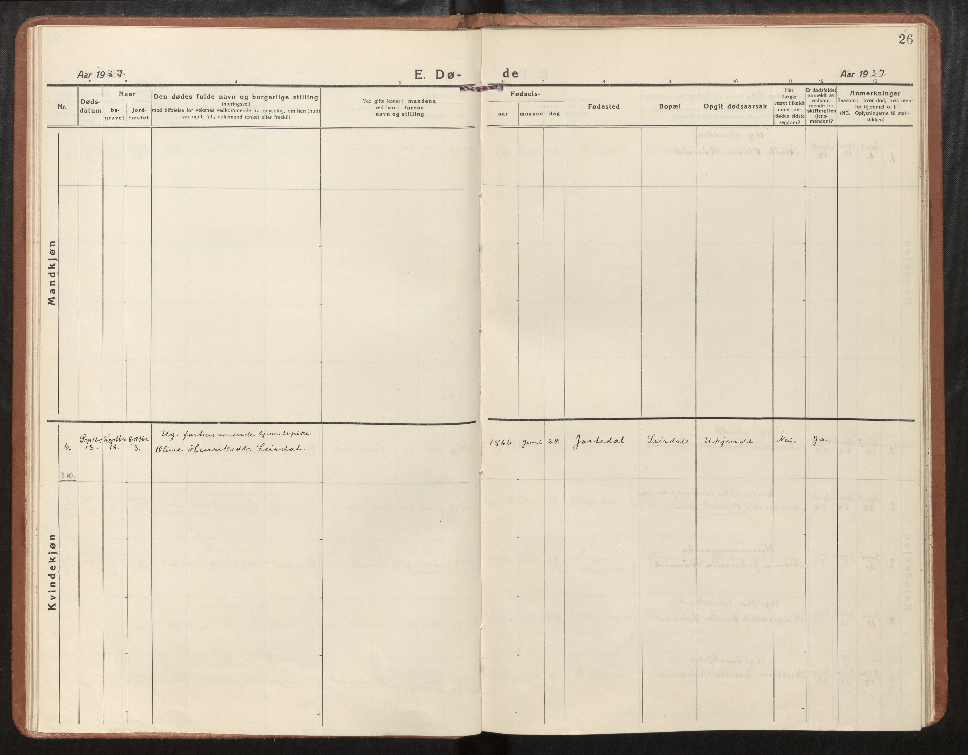 Jostedal sokneprestembete, SAB/A-80601/H/Haa/Haad/L0002: Ministerialbok nr. D 2, 1923-2007, s. 26