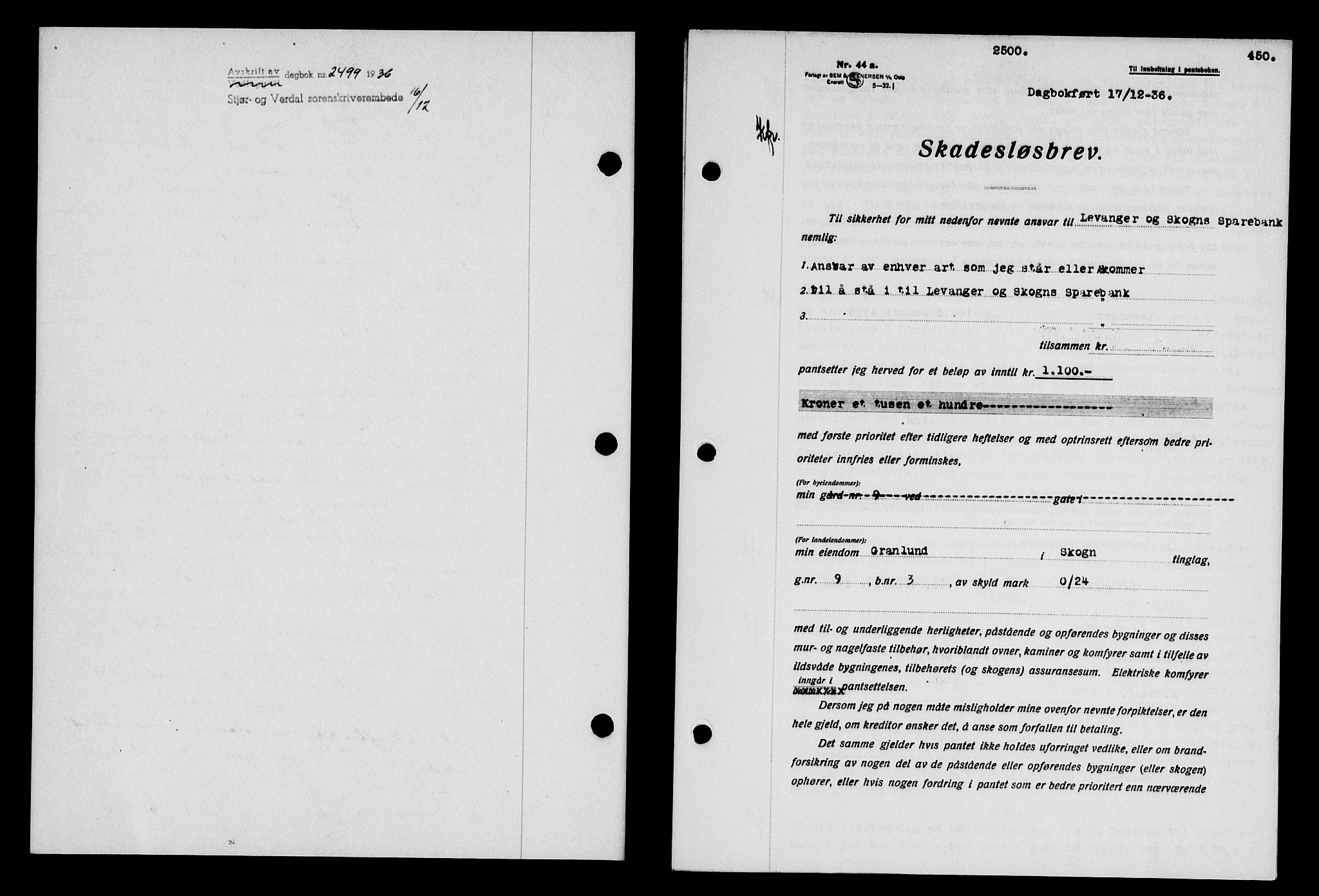 Stjør- og Verdal sorenskriveri, SAT/A-4167/1/2/2C/L0078: Pantebok nr. 46, 1936-1937, Dagboknr: 2500/1936