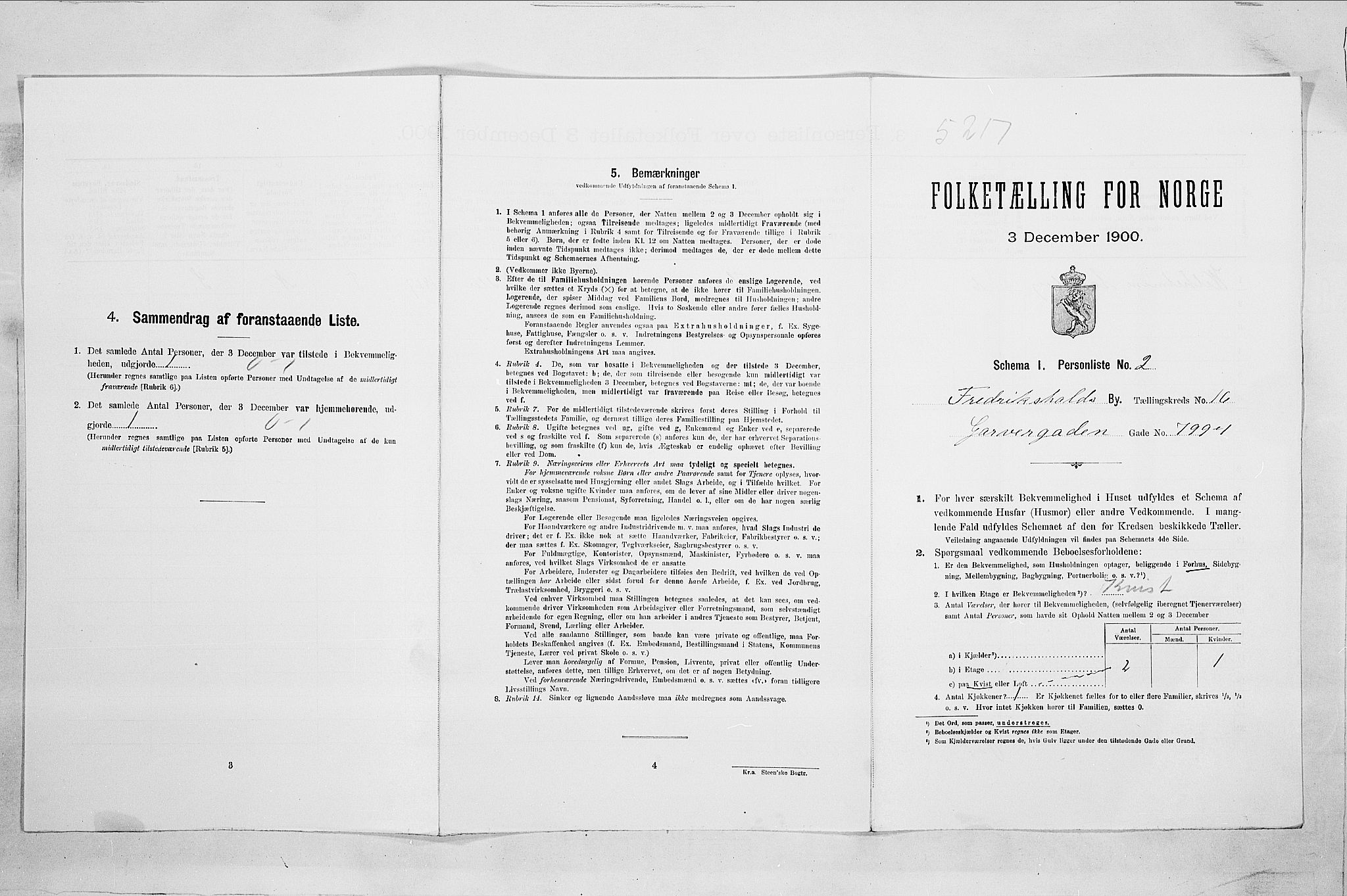 SAO, Folketelling 1900 for 0101 Fredrikshald kjøpstad, 1900