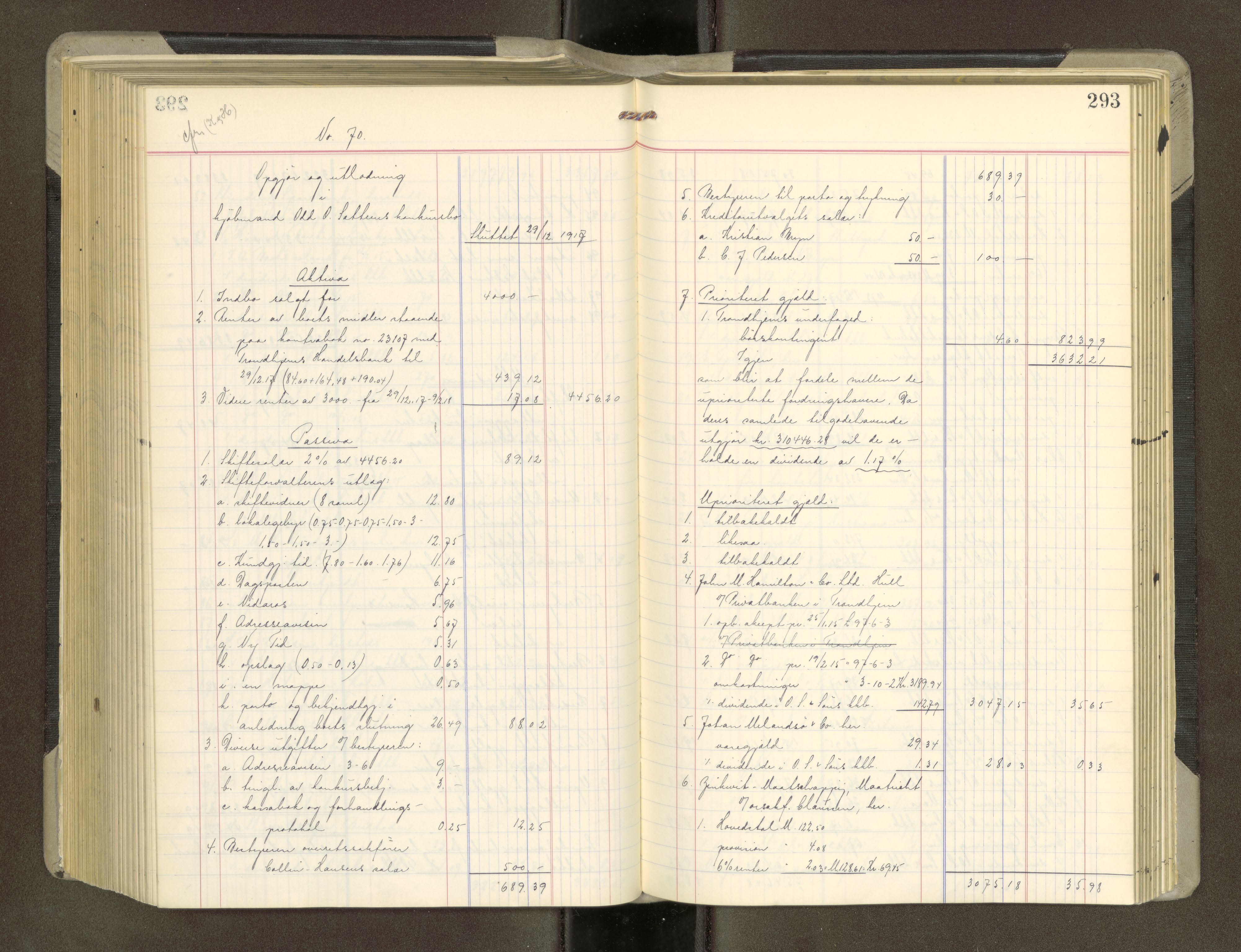 Trondheim byfogd, AV/SAT-A-0003/1/3/3A/L0042: Skifteutlodningsprotokoll - 10/2-5/7. (m/ register), 1916-1918, s. 293