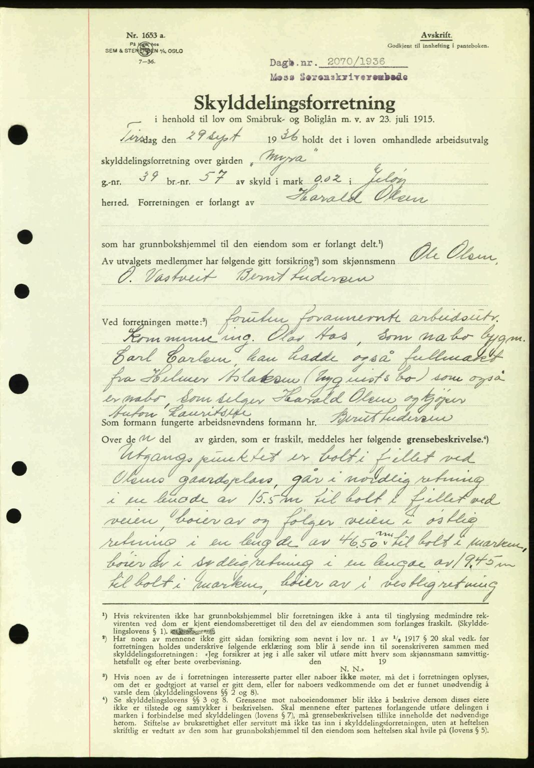 Moss sorenskriveri, SAO/A-10168: Pantebok nr. A2, 1936-1937, Dagboknr: 2070/1936