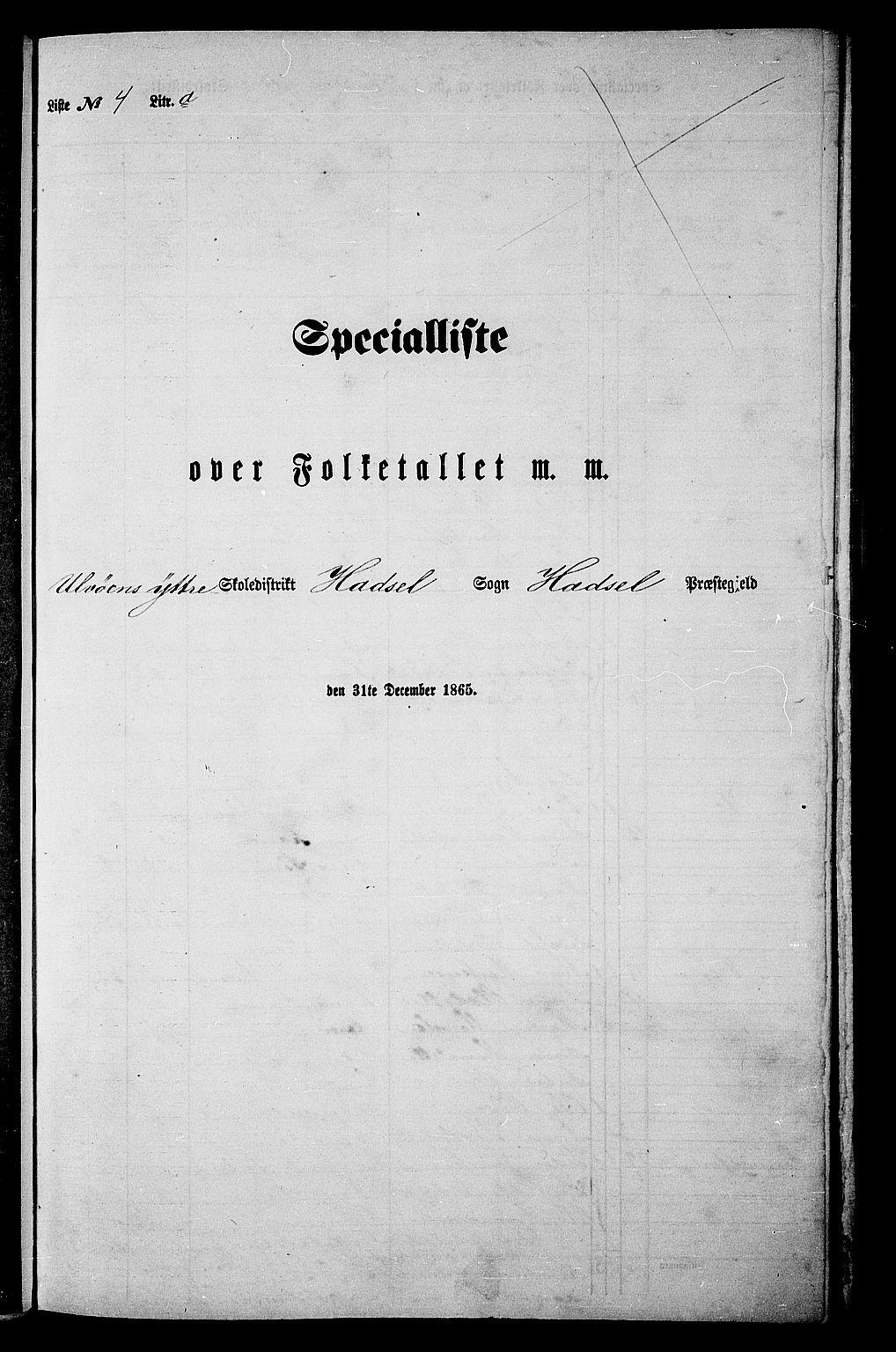 RA, Folketelling 1865 for 1866P Hadsel prestegjeld, 1865, s. 85