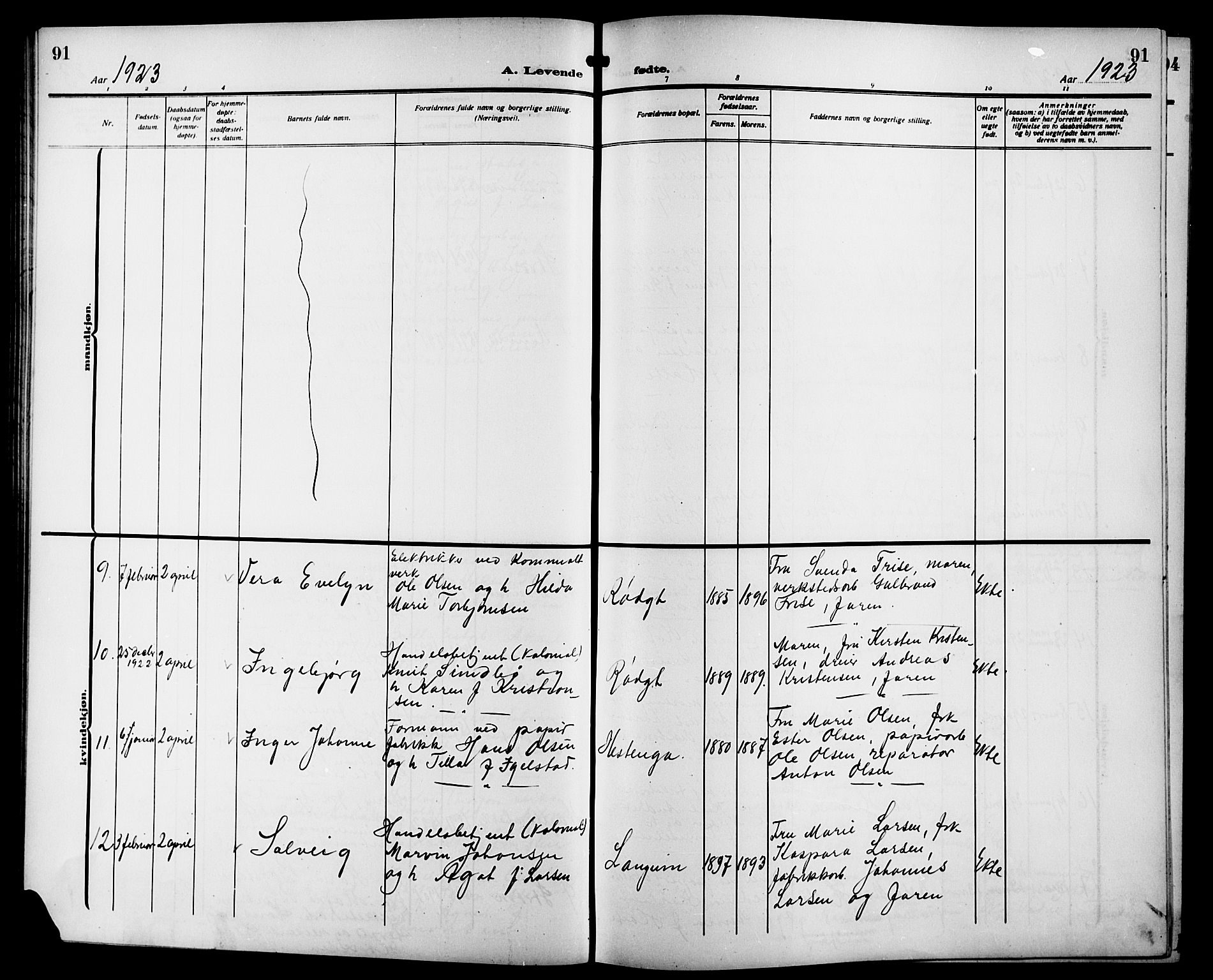 Strømsgodset kirkebøker, AV/SAKO-A-324/G/Ga/L0003: Klokkerbok nr. 3, 1911-1926, s. 91