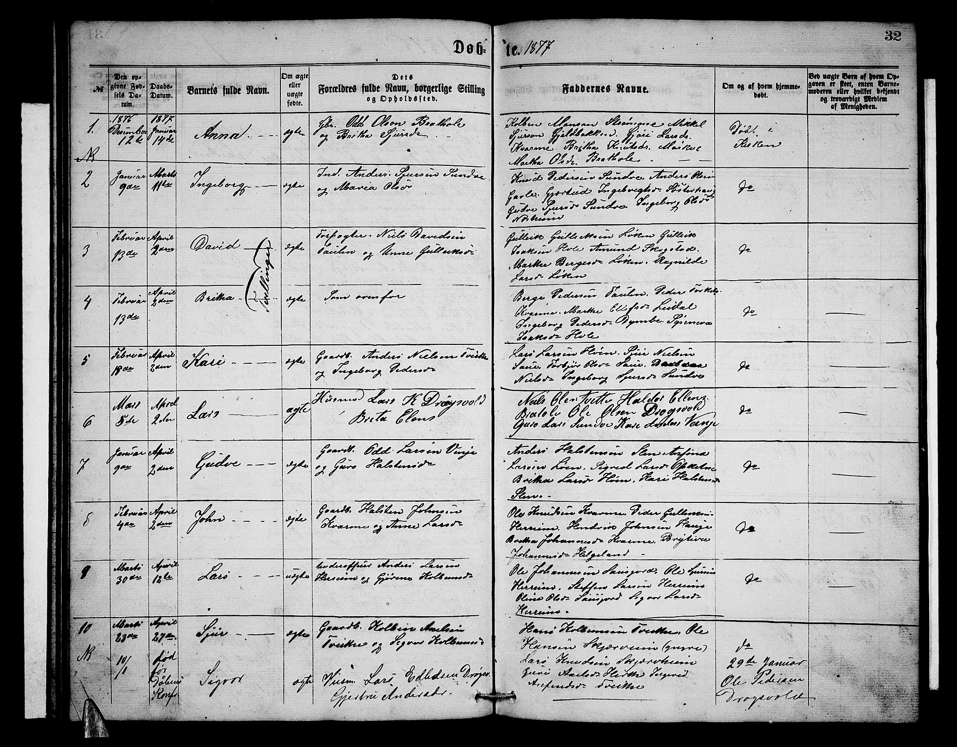 Vossestrand Sokneprestembete, AV/SAB-A-79101/H/Hab: Klokkerbok nr. B 2, 1865-1879, s. 32