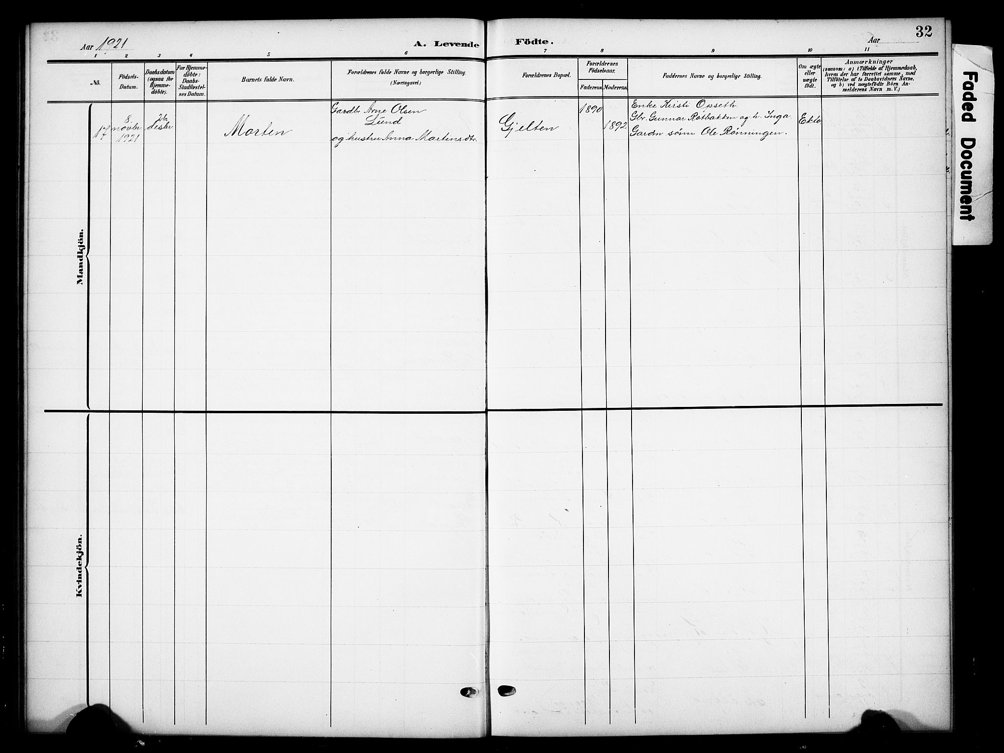 Tynset prestekontor, SAH/PREST-058/H/Ha/Hab/L0010: Klokkerbok nr. 10, 1902-1929, s. 32