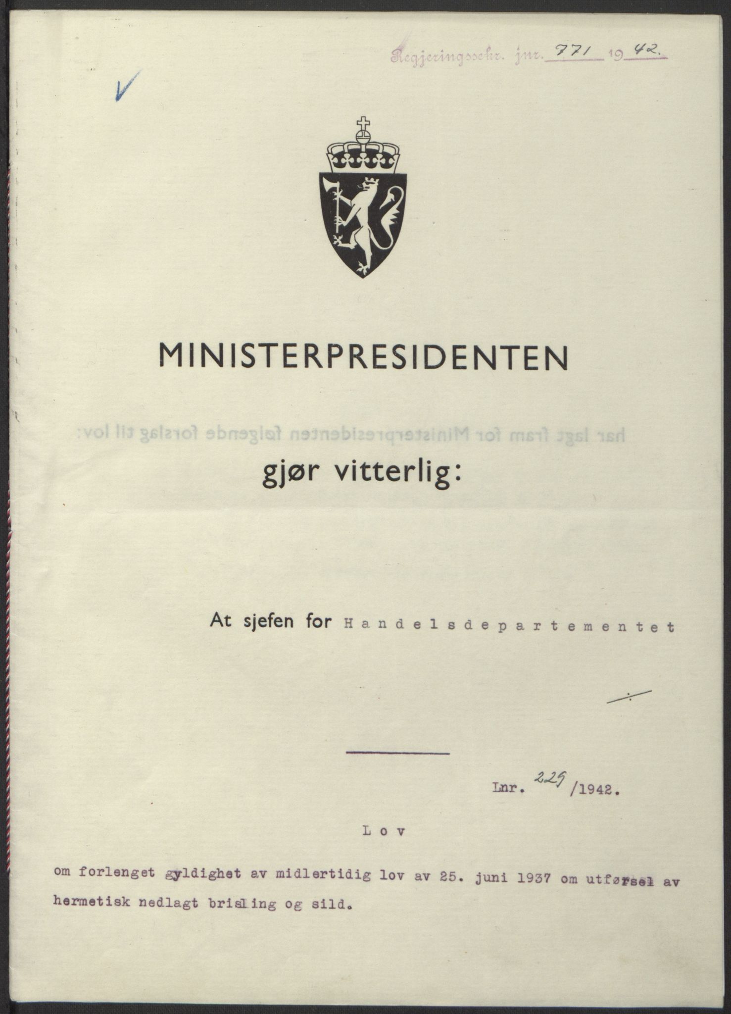 NS-administrasjonen 1940-1945 (Statsrådsekretariatet, de kommisariske statsråder mm), AV/RA-S-4279/D/Db/L0098: Lover II, 1942, s. 558