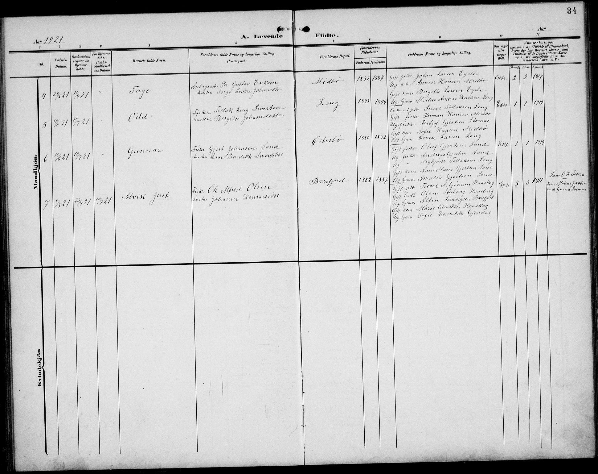 Sokndal sokneprestkontor, AV/SAST-A-101808: Klokkerbok nr. B 7, 1904-1935, s. 34
