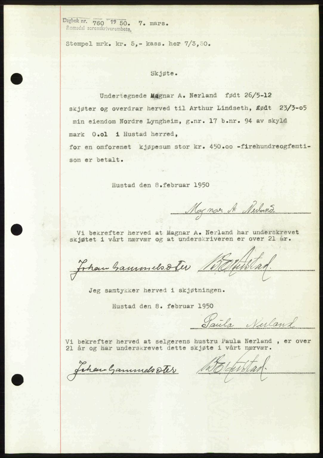 Romsdal sorenskriveri, SAT/A-4149/1/2/2C: Pantebok nr. A32, 1950-1950, Dagboknr: 760/1950
