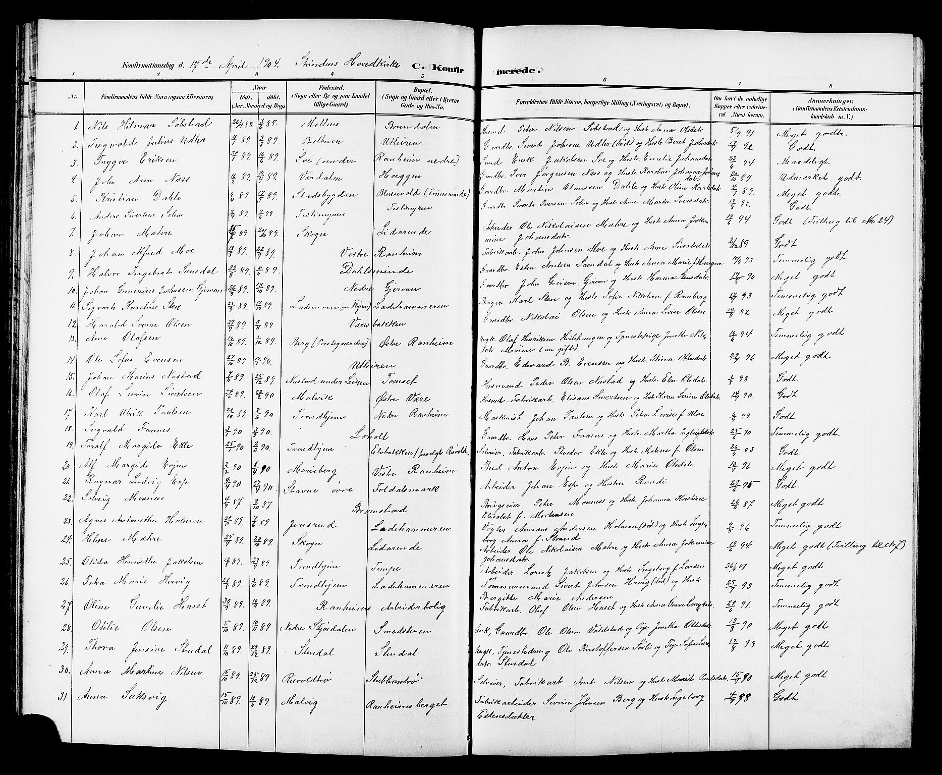 Ministerialprotokoller, klokkerbøker og fødselsregistre - Sør-Trøndelag, AV/SAT-A-1456/606/L0313: Klokkerbok nr. 606C09, 1895-1910