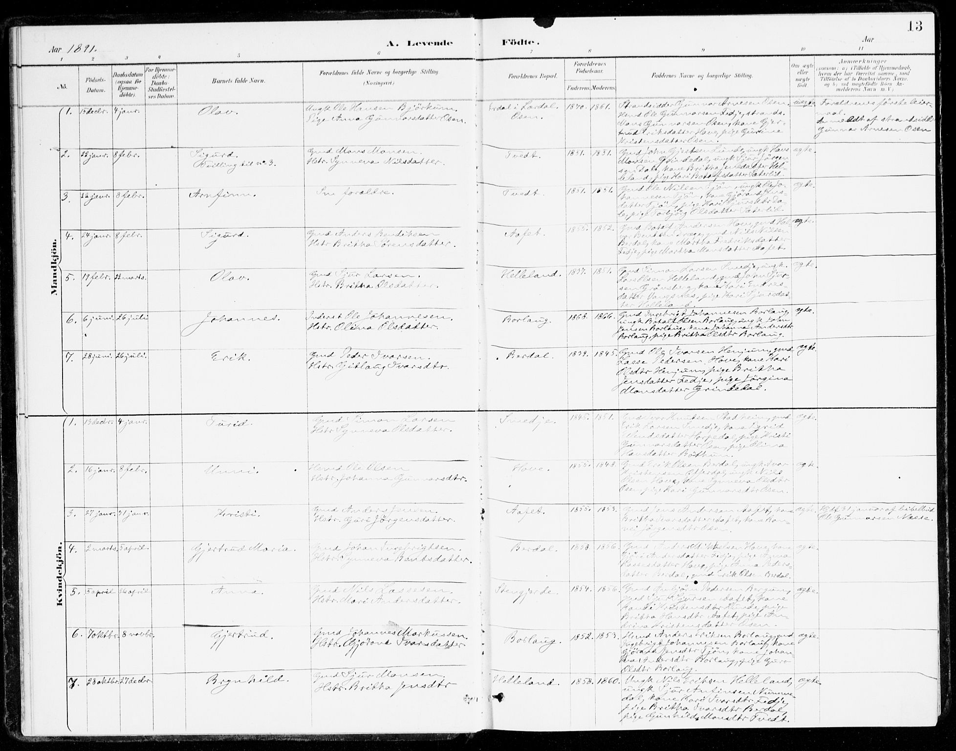Leikanger sokneprestembete, AV/SAB-A-81001/H/Haa/Haad/L0001: Ministerialbok nr. D 1, 1887-1922, s. 13