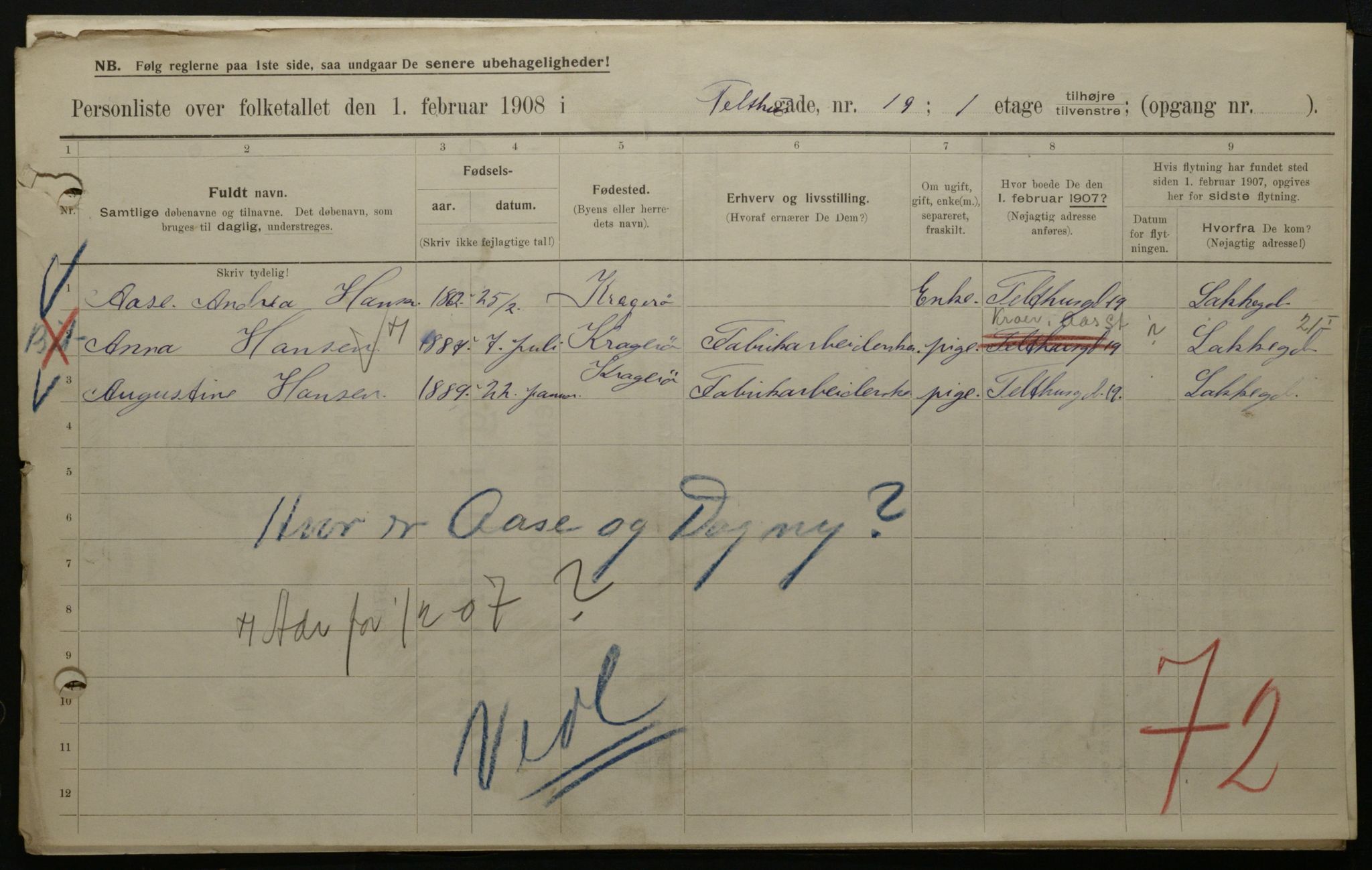 OBA, Kommunal folketelling 1.2.1908 for Kristiania kjøpstad, 1908, s. 96761