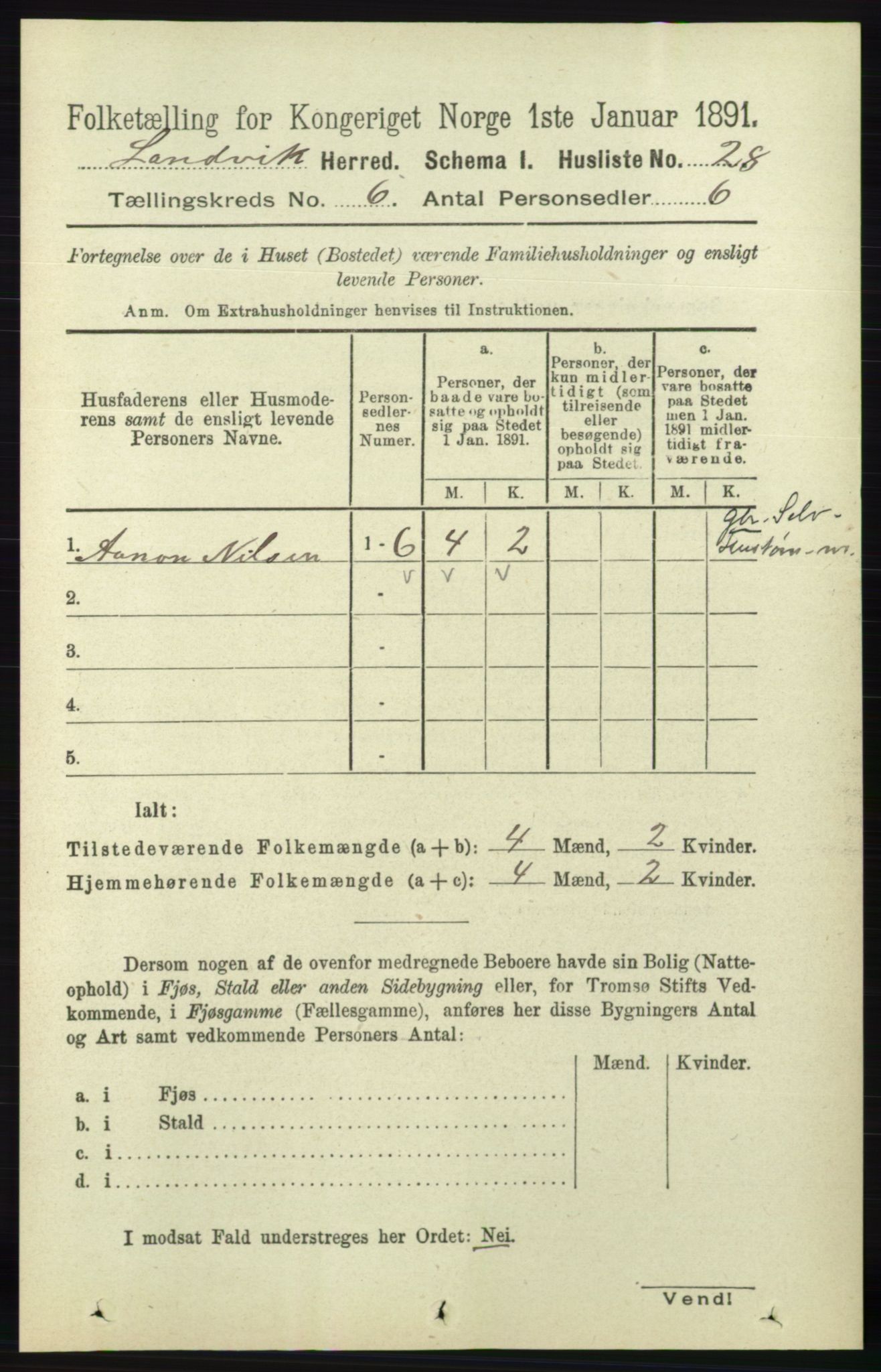 RA, Folketelling 1891 for 0924 Landvik herred, 1891, s. 2429