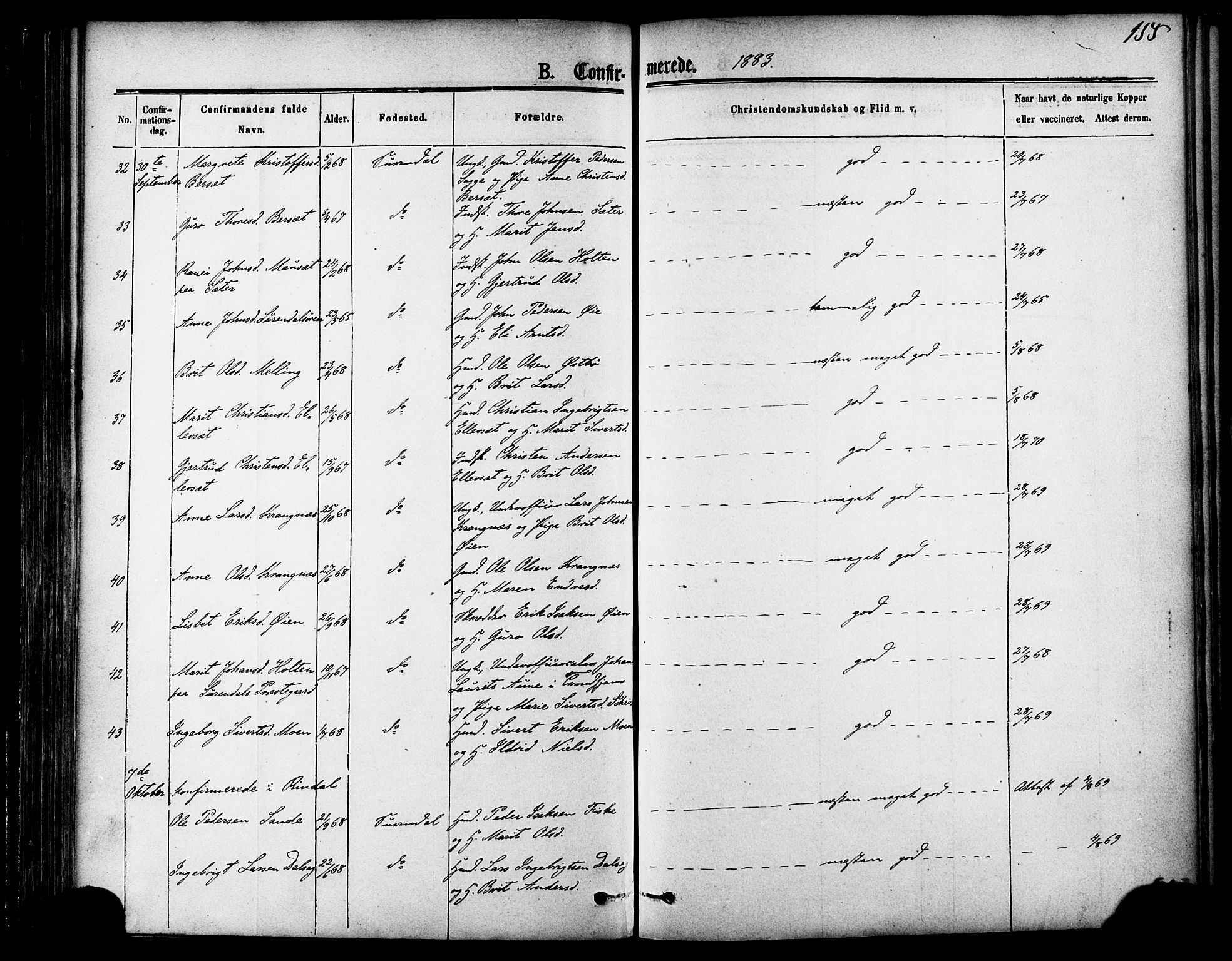 Ministerialprotokoller, klokkerbøker og fødselsregistre - Møre og Romsdal, SAT/A-1454/595/L1046: Ministerialbok nr. 595A08, 1874-1884, s. 155