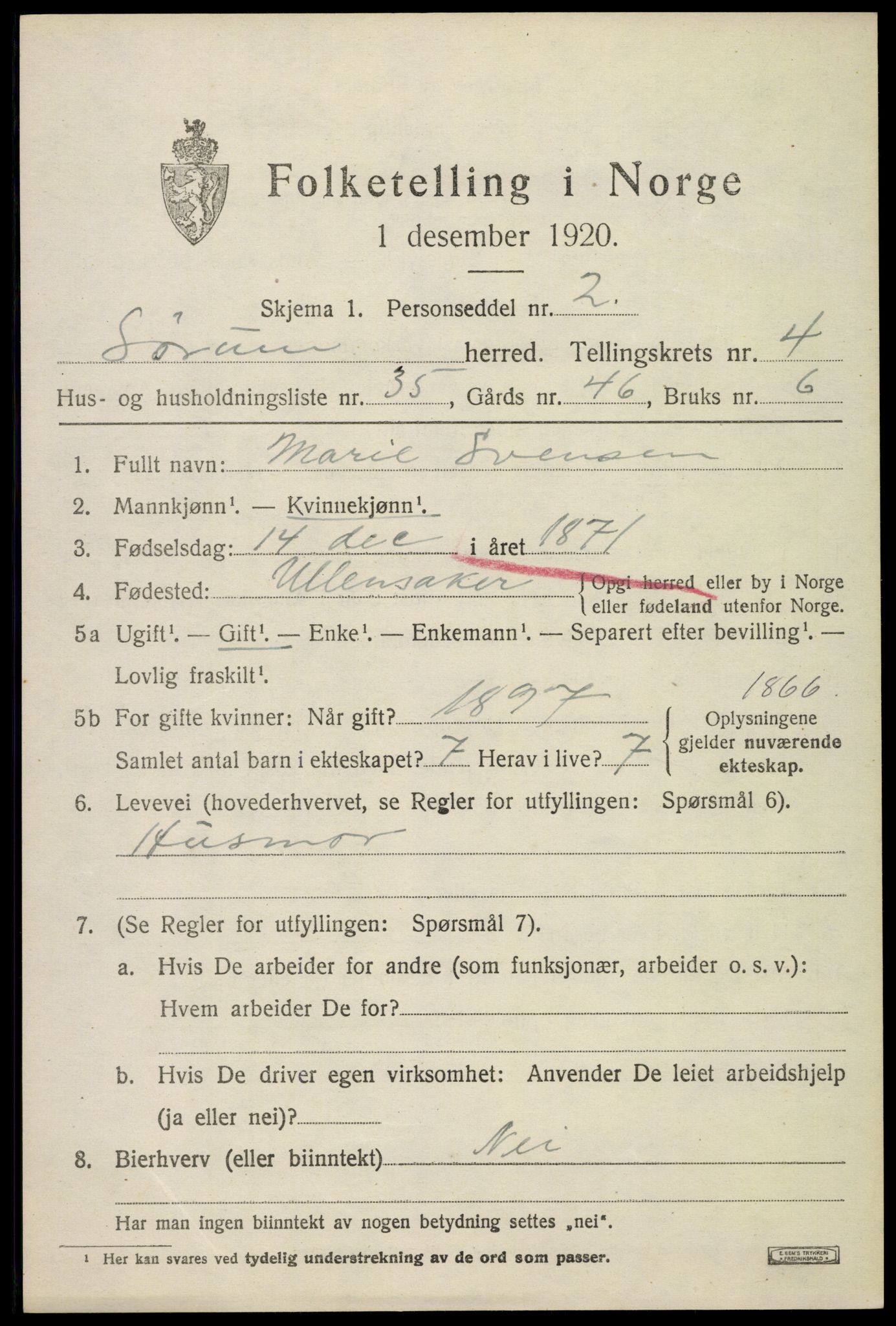 SAO, Folketelling 1920 for 0226 Sørum herred, 1920, s. 3807