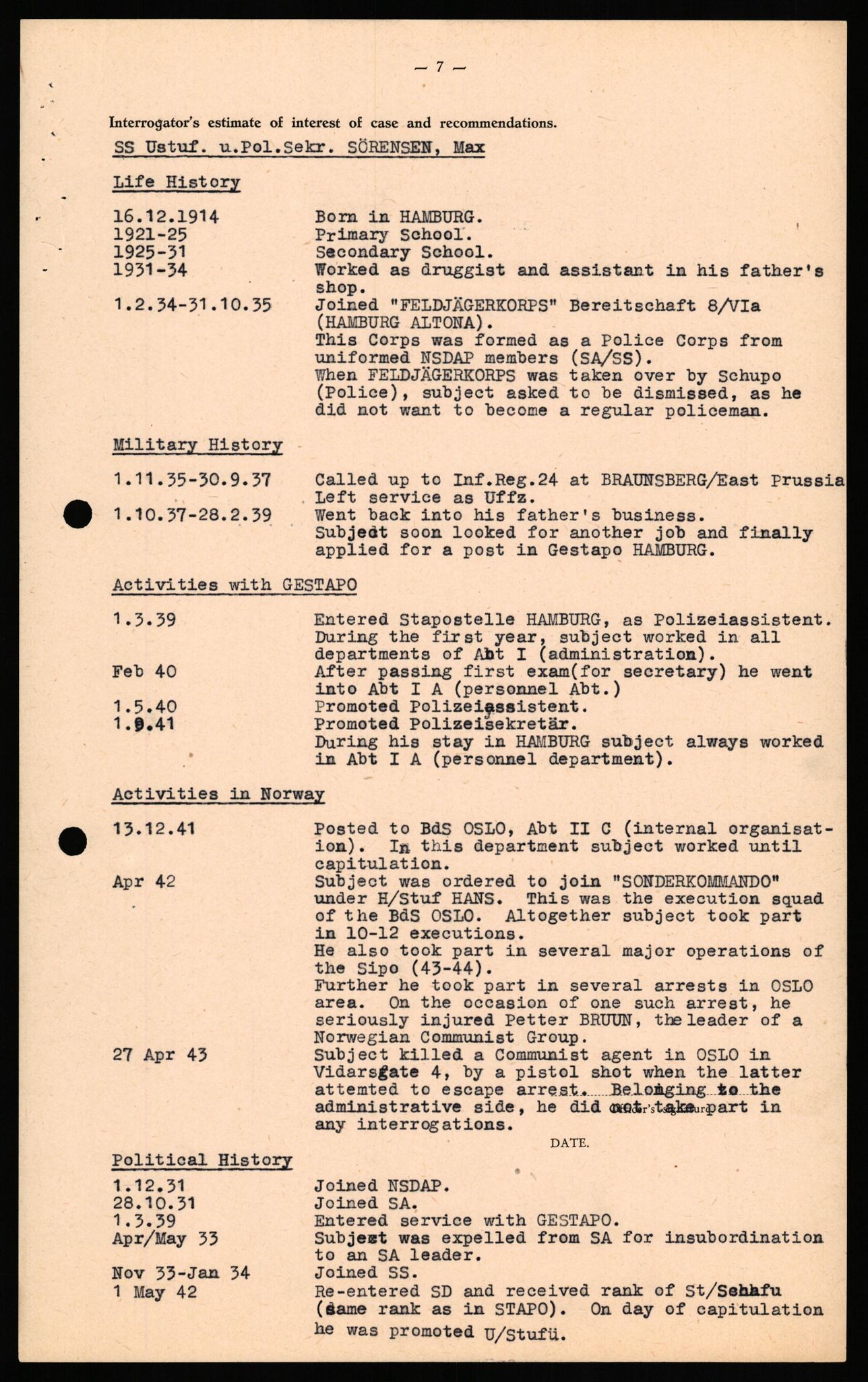 Forsvaret, Forsvarets overkommando II, AV/RA-RAFA-3915/D/Db/L0033: CI Questionaires. Tyske okkupasjonsstyrker i Norge. Tyskere., 1945-1946, s. 347