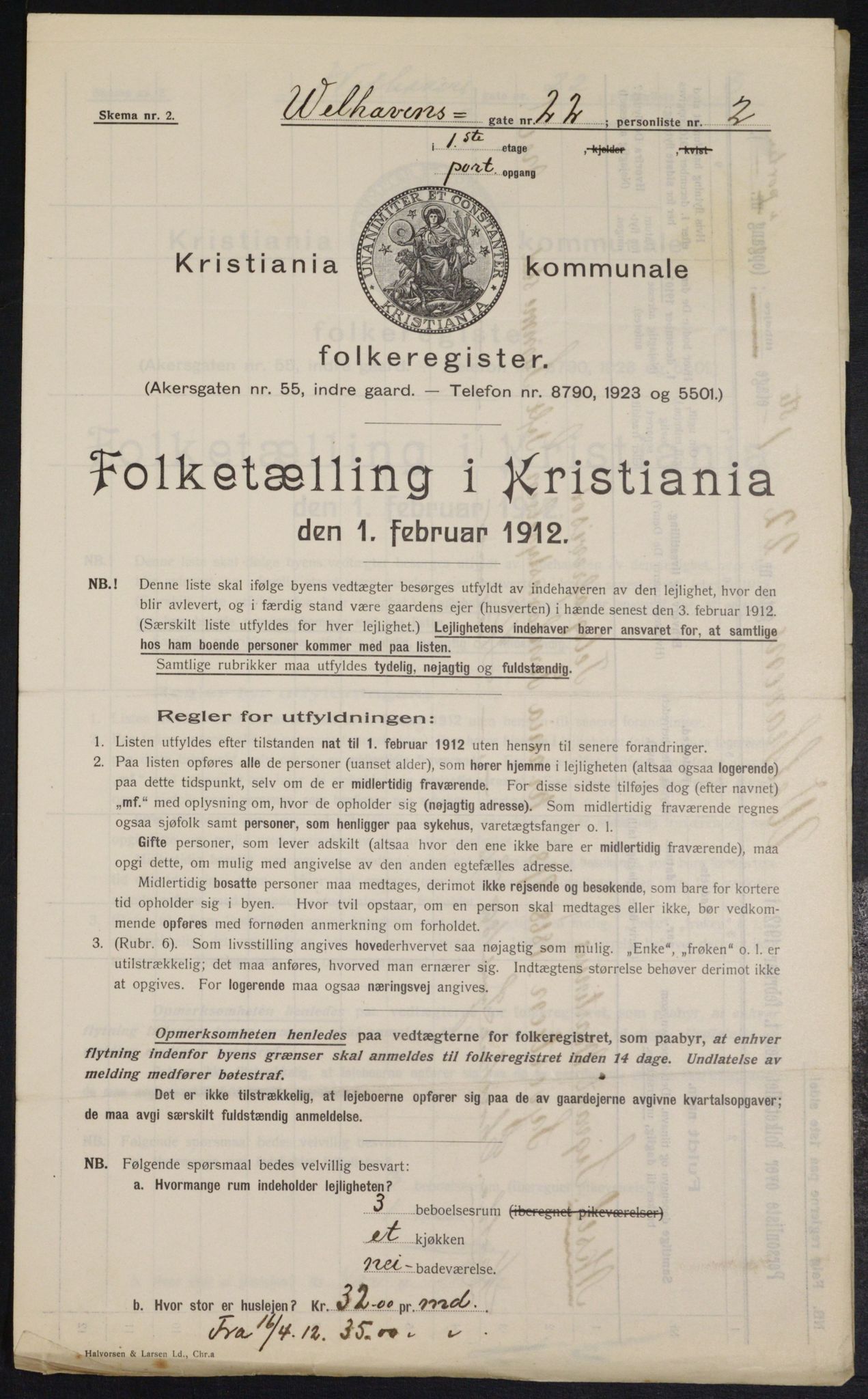 OBA, Kommunal folketelling 1.2.1912 for Kristiania, 1912, s. 127702