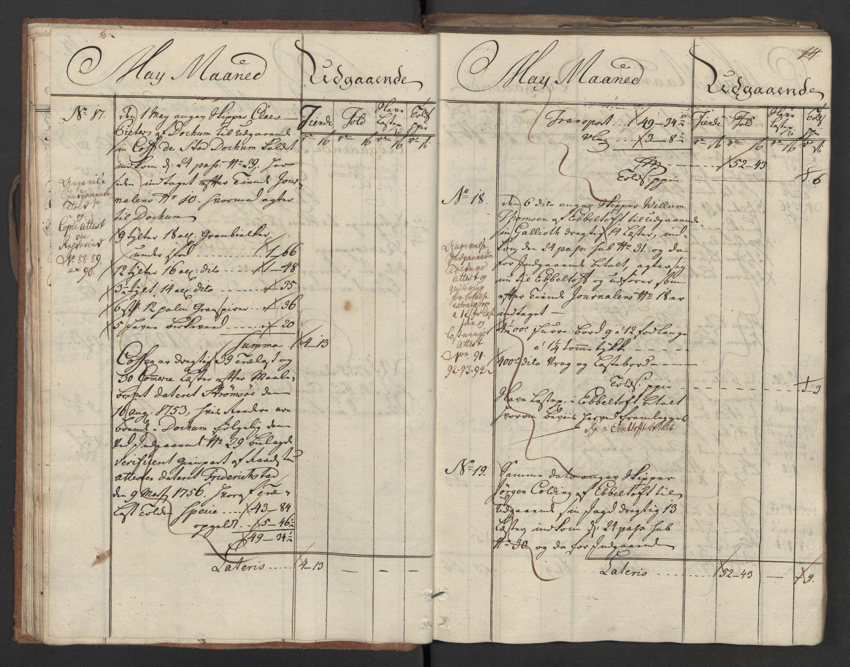 Generaltollkammeret, tollregnskaper, AV/RA-EA-5490/R02/L0023/0001: Tollregnskaper Fredrikstad / Utgående hovedtollbok, 1756, s. 14