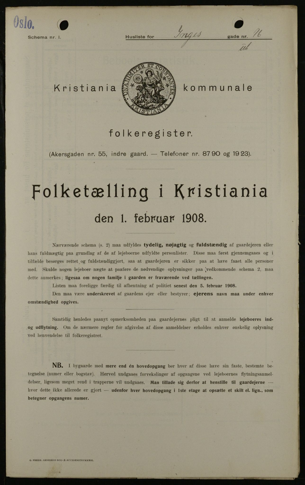 OBA, Kommunal folketelling 1.2.1908 for Kristiania kjøpstad, 1908, s. 39488