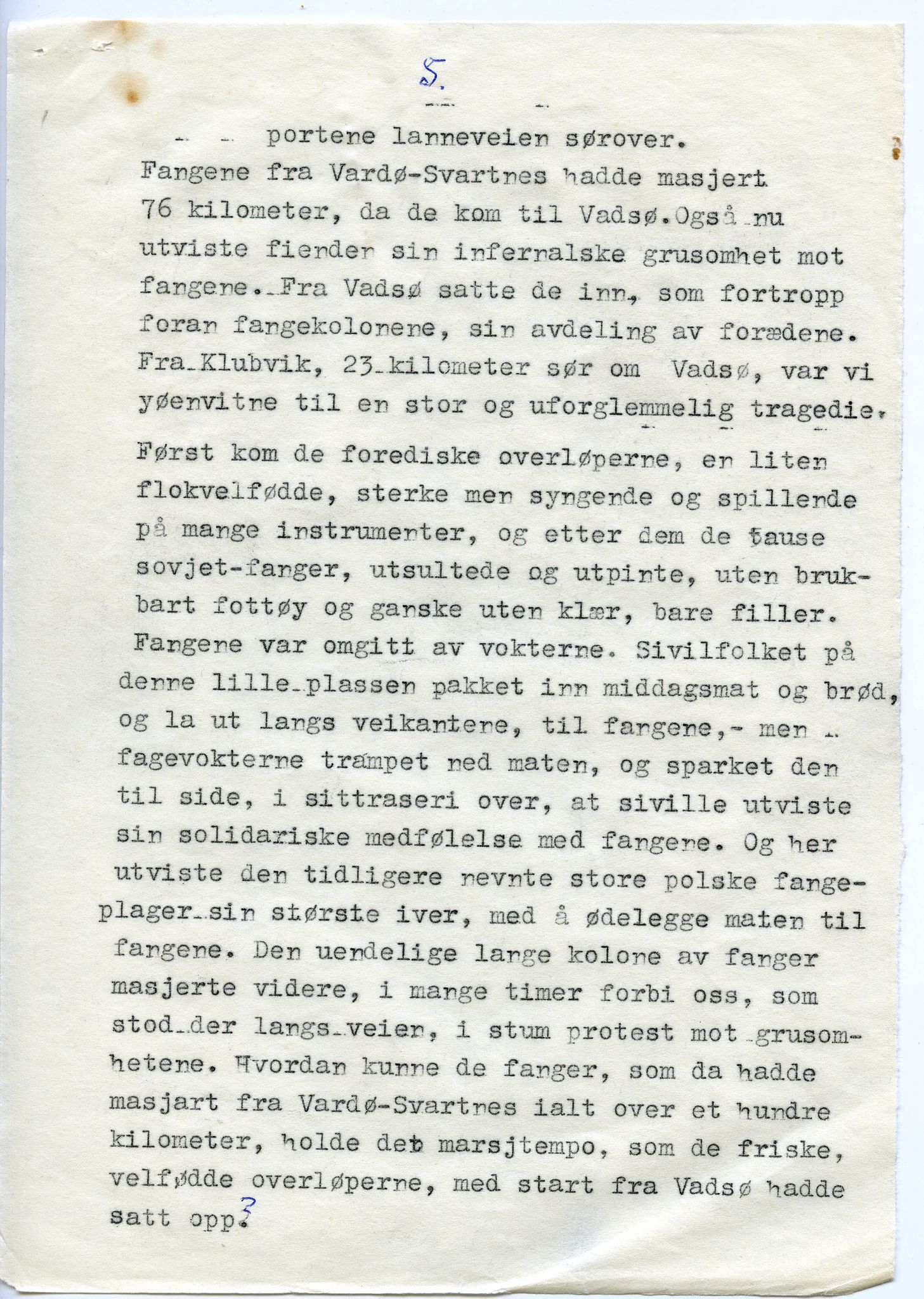 Vilfred Dybos, FMFB/A-1111/F/L0002/0013: Leserinnlegg og manuskripter / Maskinskrevne avisinnlegg: Sovjetfanger i Øst-Finnmark