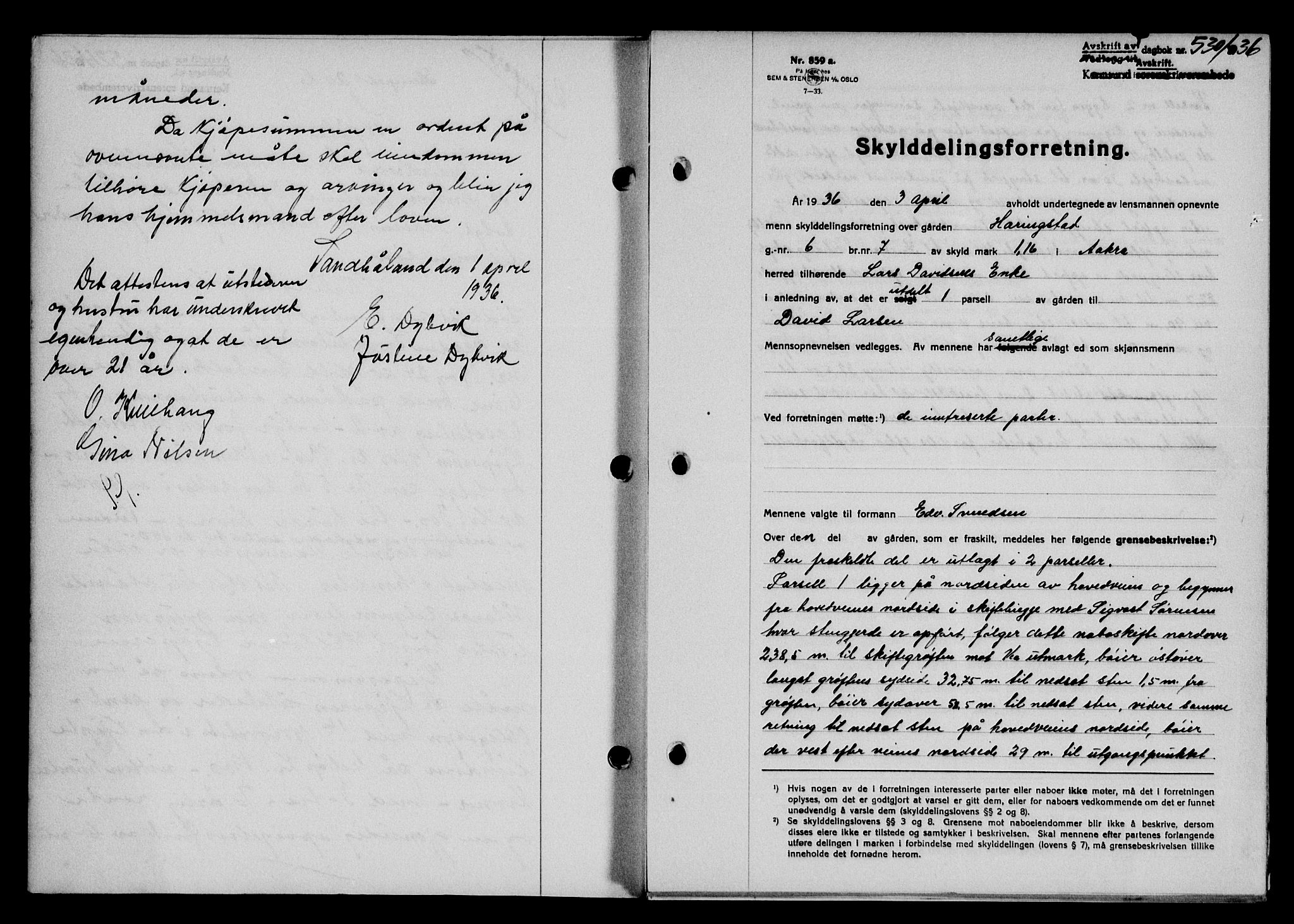 Karmsund sorenskriveri, SAST/A-100311/01/II/IIB/L0066: Pantebok nr. 47A, 1936-1936, Dagboknr: 530/1936