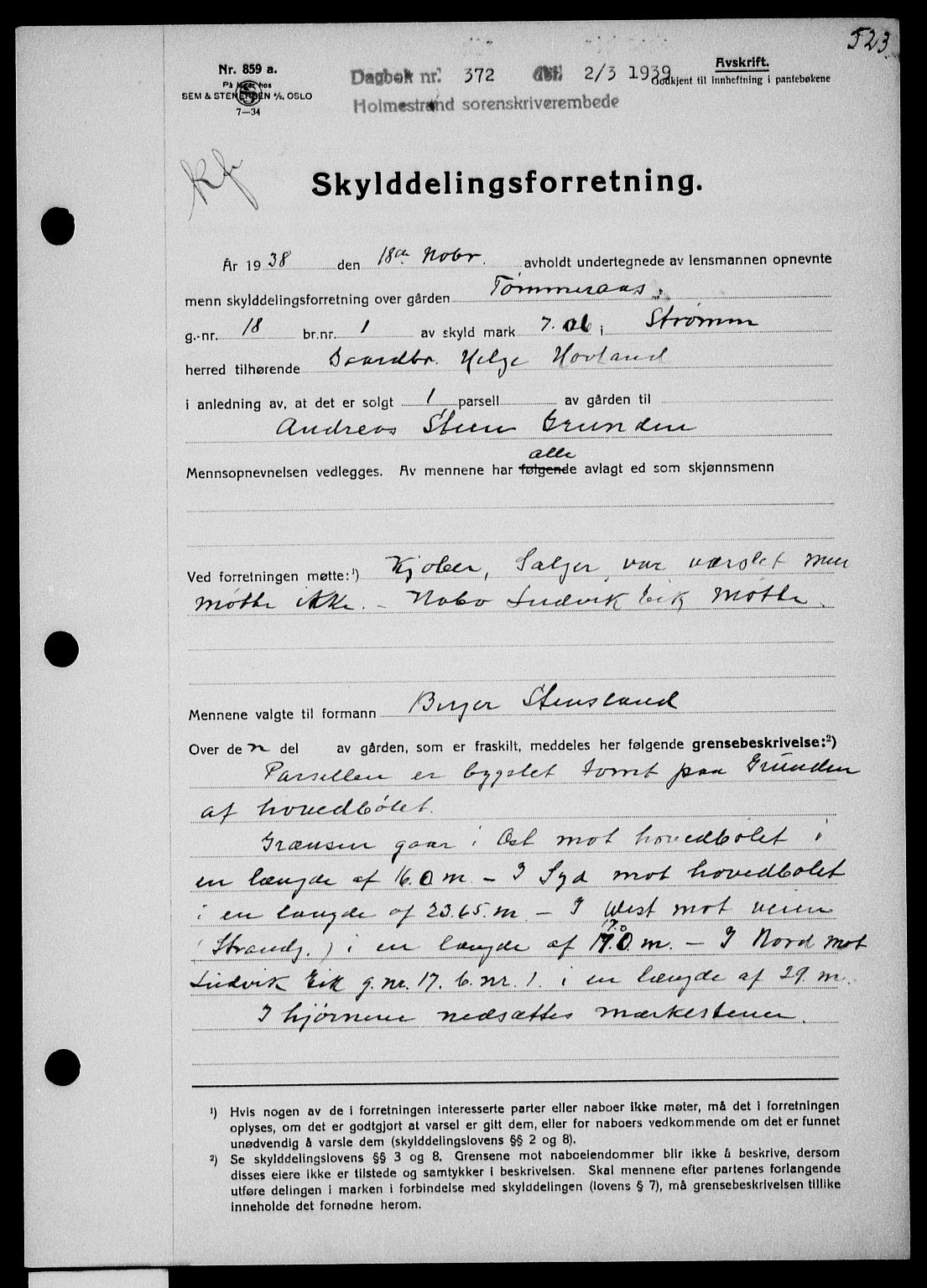 Holmestrand sorenskriveri, SAKO/A-67/G/Ga/Gaa/L0050: Pantebok nr. A-50, 1938-1939, Dagboknr: 372/1939