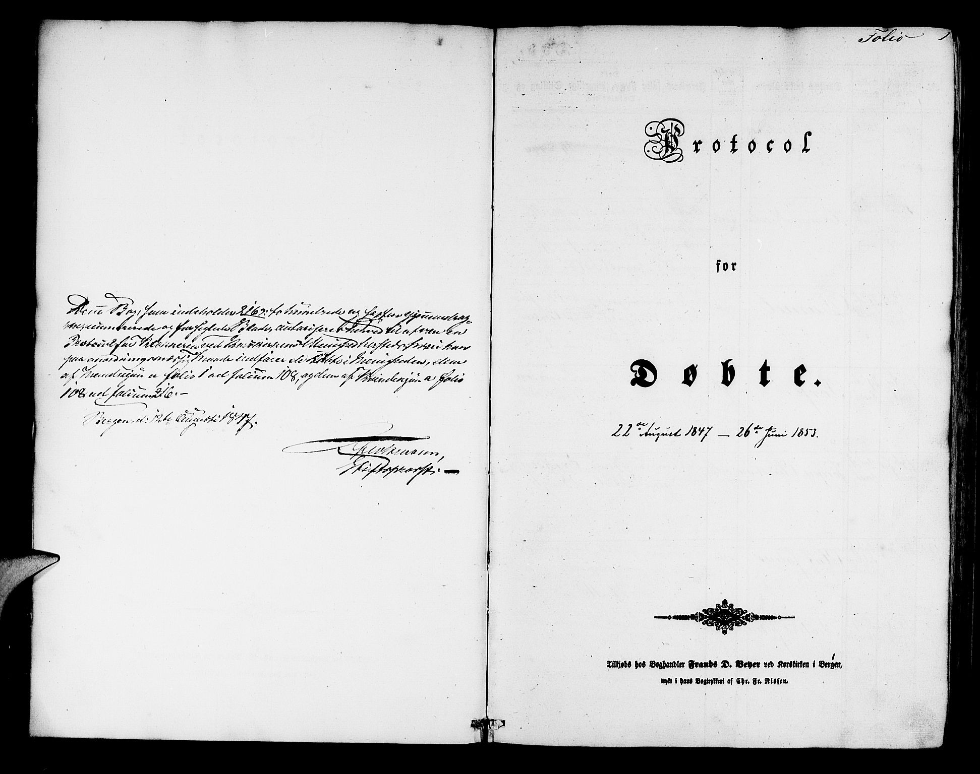 Korskirken sokneprestembete, SAB/A-76101/H/Hab: Klokkerbok nr. B 2, 1847-1853, s. 1