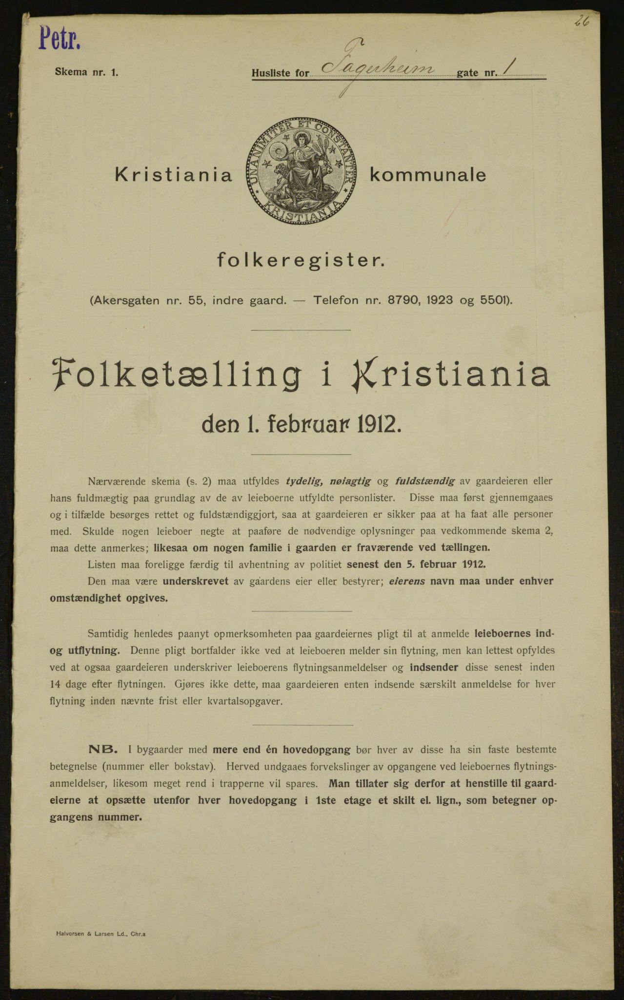 OBA, Kommunal folketelling 1.2.1912 for Kristiania, 1912, s. 23033