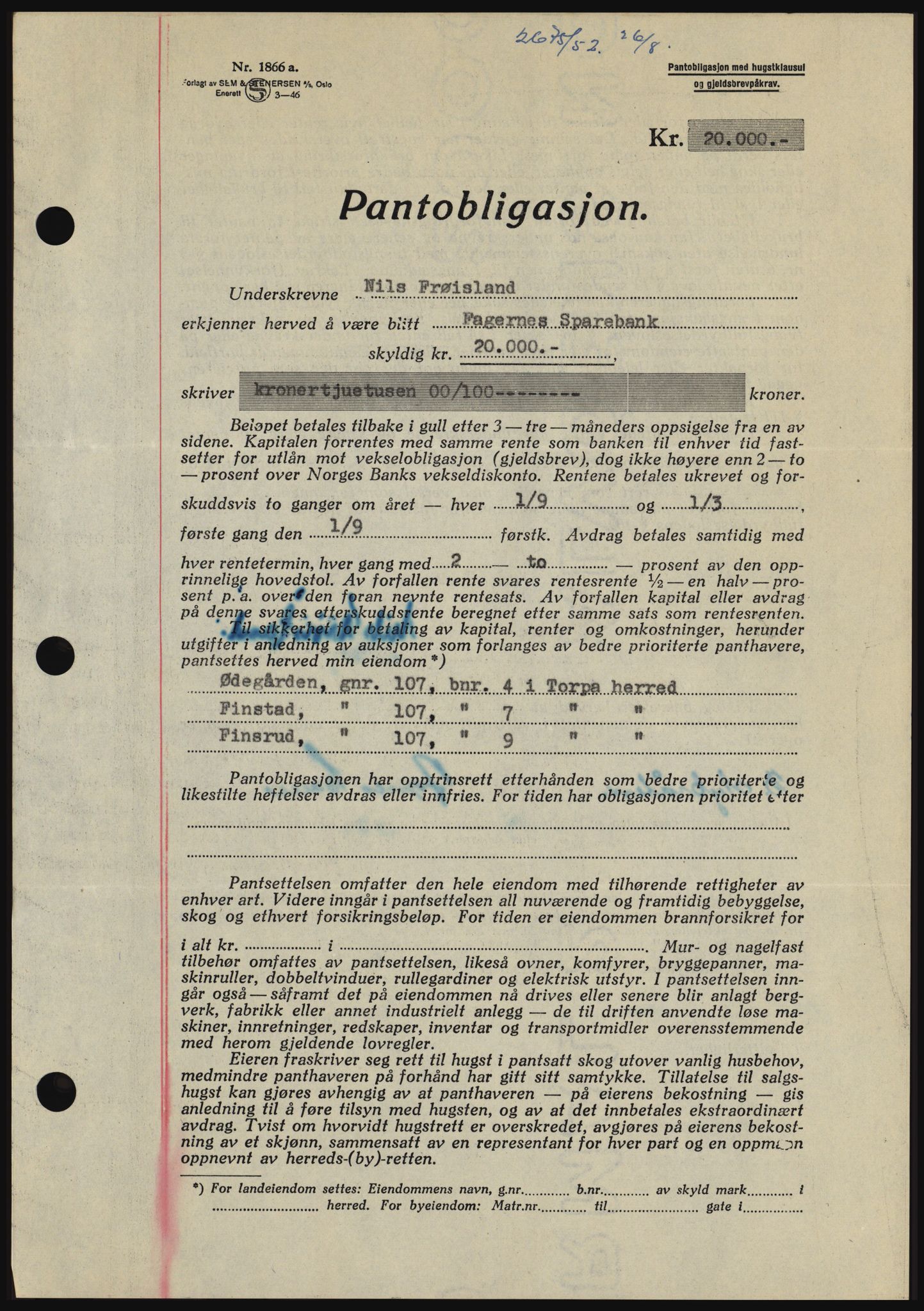 Hadeland og Land tingrett, SAH/TING-010/H/Hb/Hbc/L0024: Pantebok nr. B24, 1952-1952, Dagboknr: 2675/1952