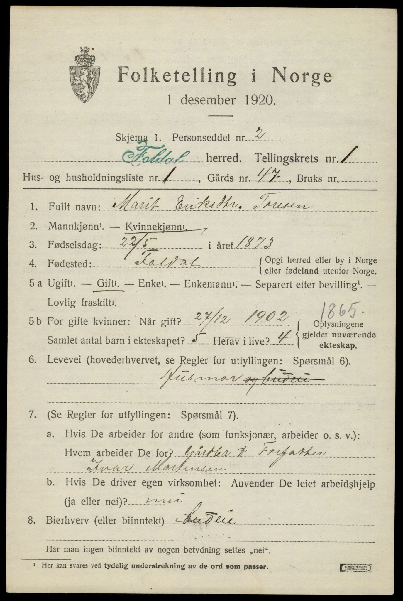 SAH, Folketelling 1920 for 0439 Folldal herred, 1920, s. 839