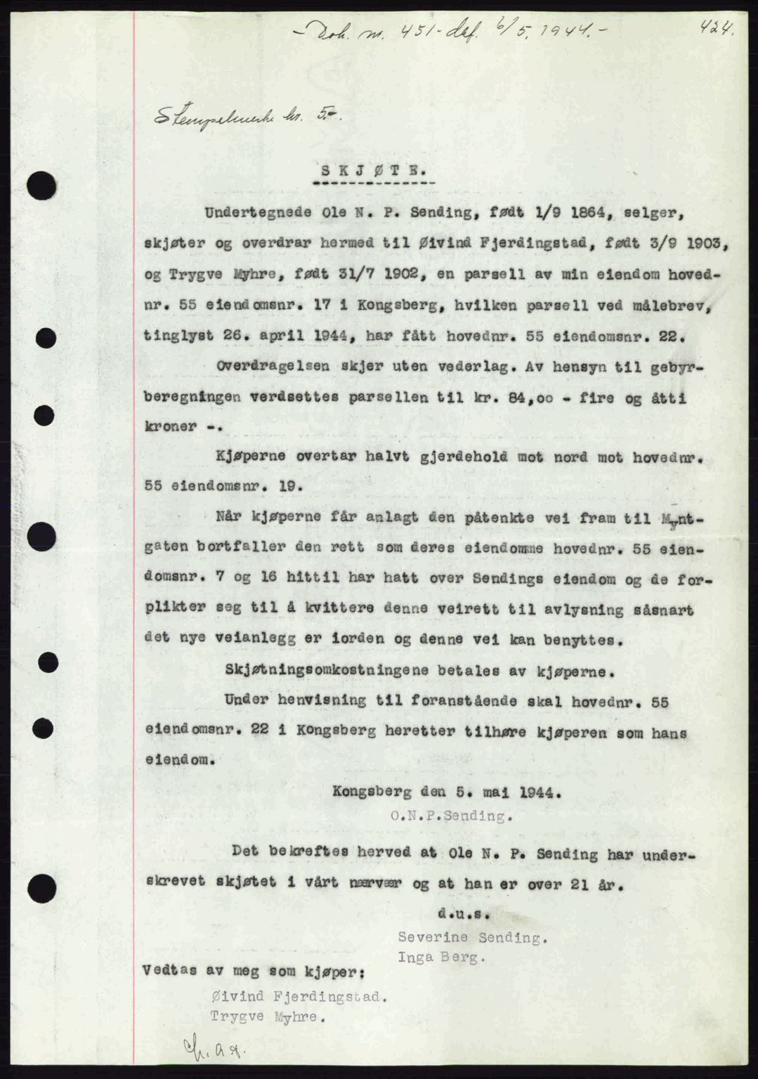 Numedal og Sandsvær sorenskriveri, SAKO/A-128/G/Ga/Gaa/L0055: Pantebok nr. A7, 1943-1944, Dagboknr: 451/1944