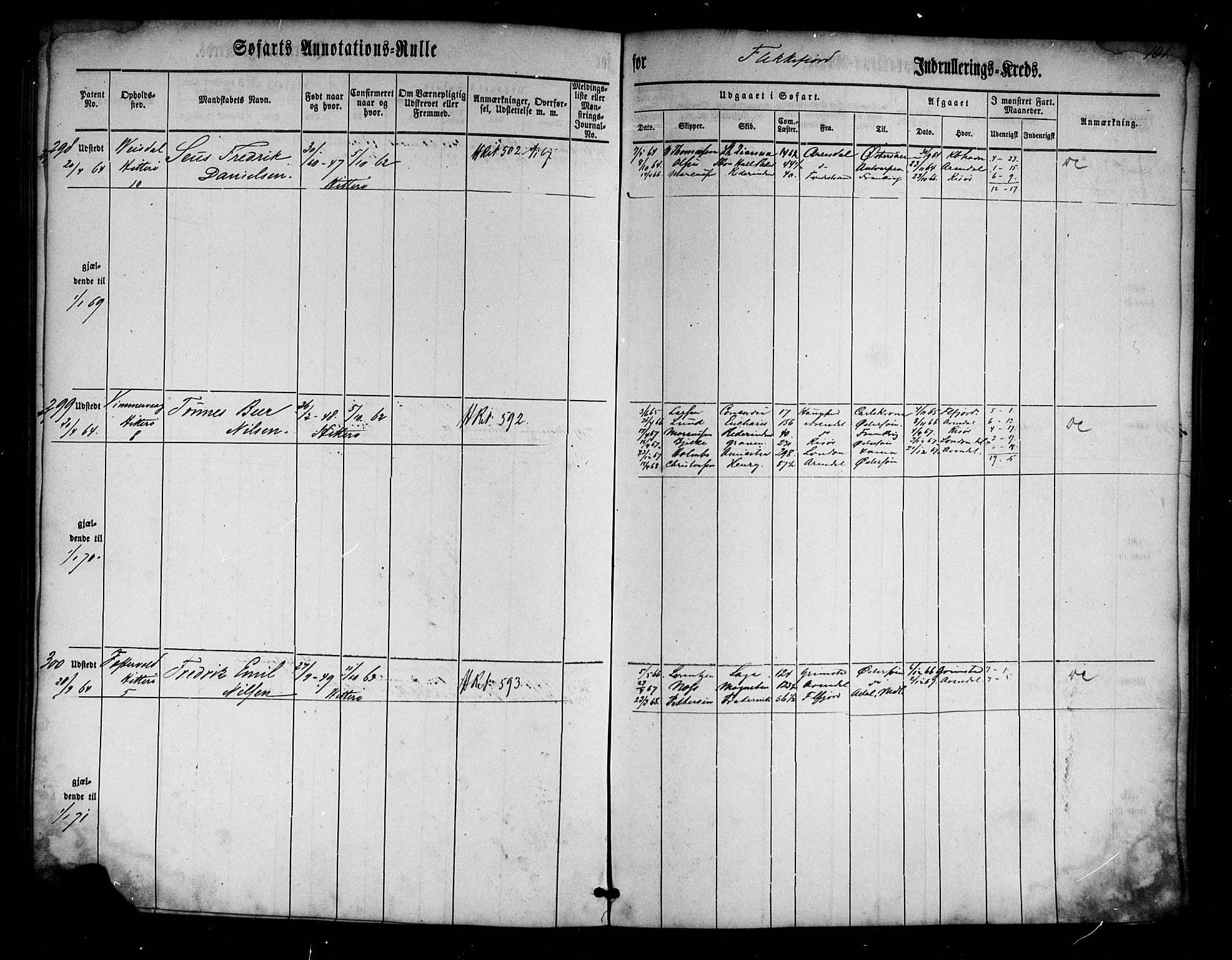 Flekkefjord mønstringskrets, SAK/2031-0018/F/Fa/L0001: Annotasjonsrulle nr 1-435 med register, N-1, 1860-1867, s. 122