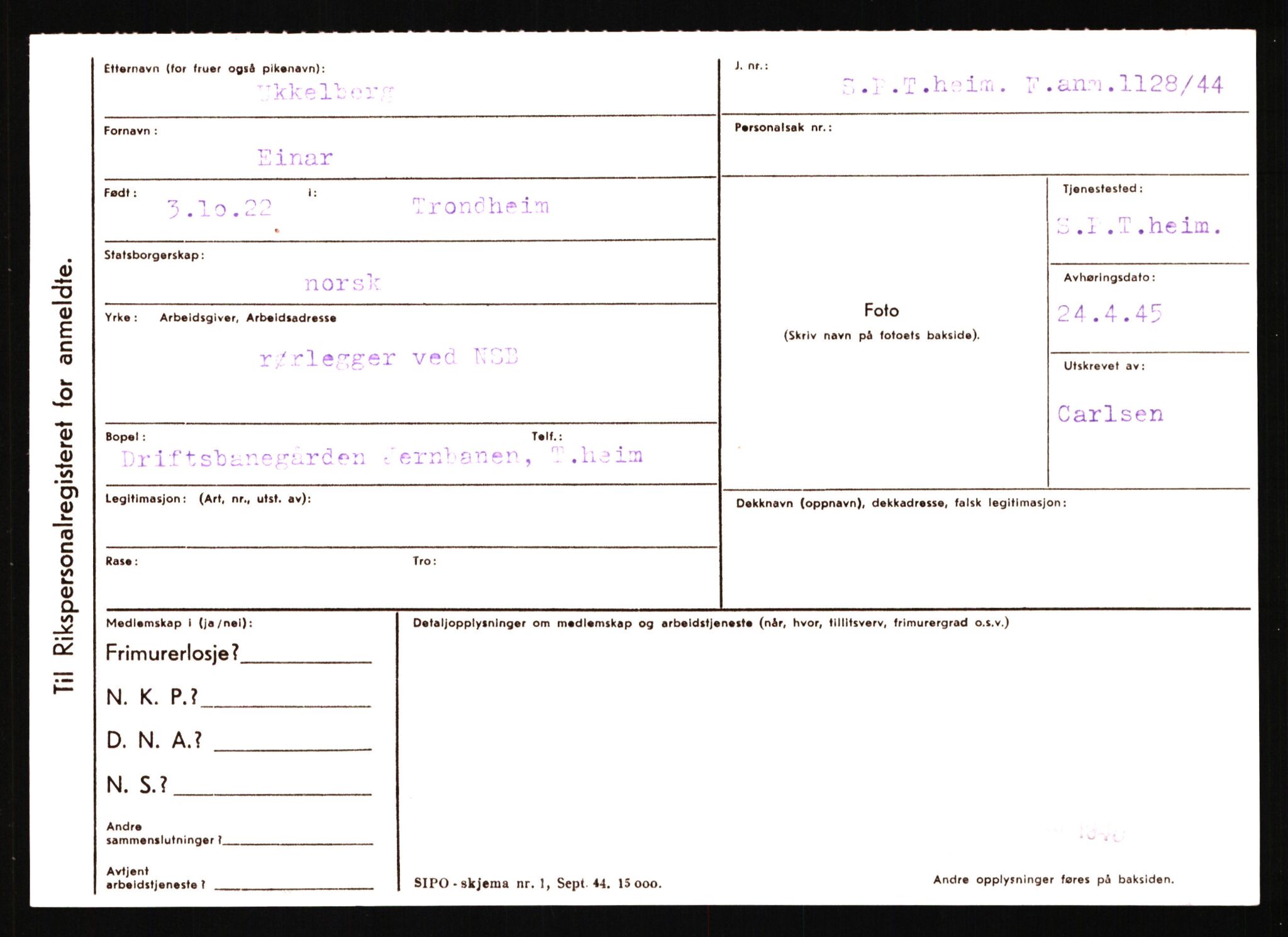 Statspolitiet - Hovedkontoret / Osloavdelingen, AV/RA-S-1329/C/Ca/L0016: Uberg - Øystese, 1943-1945, s. 91