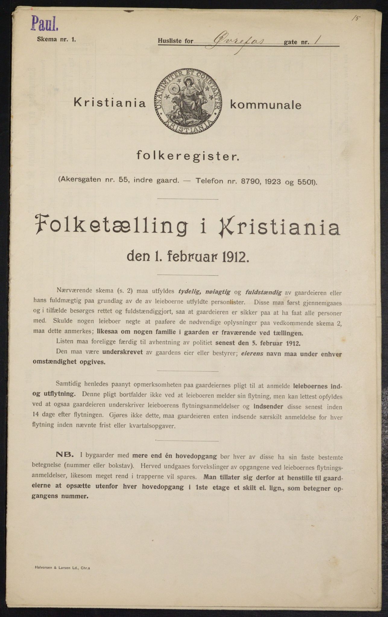 OBA, Kommunal folketelling 1.2.1912 for Kristiania, 1912, s. 129484