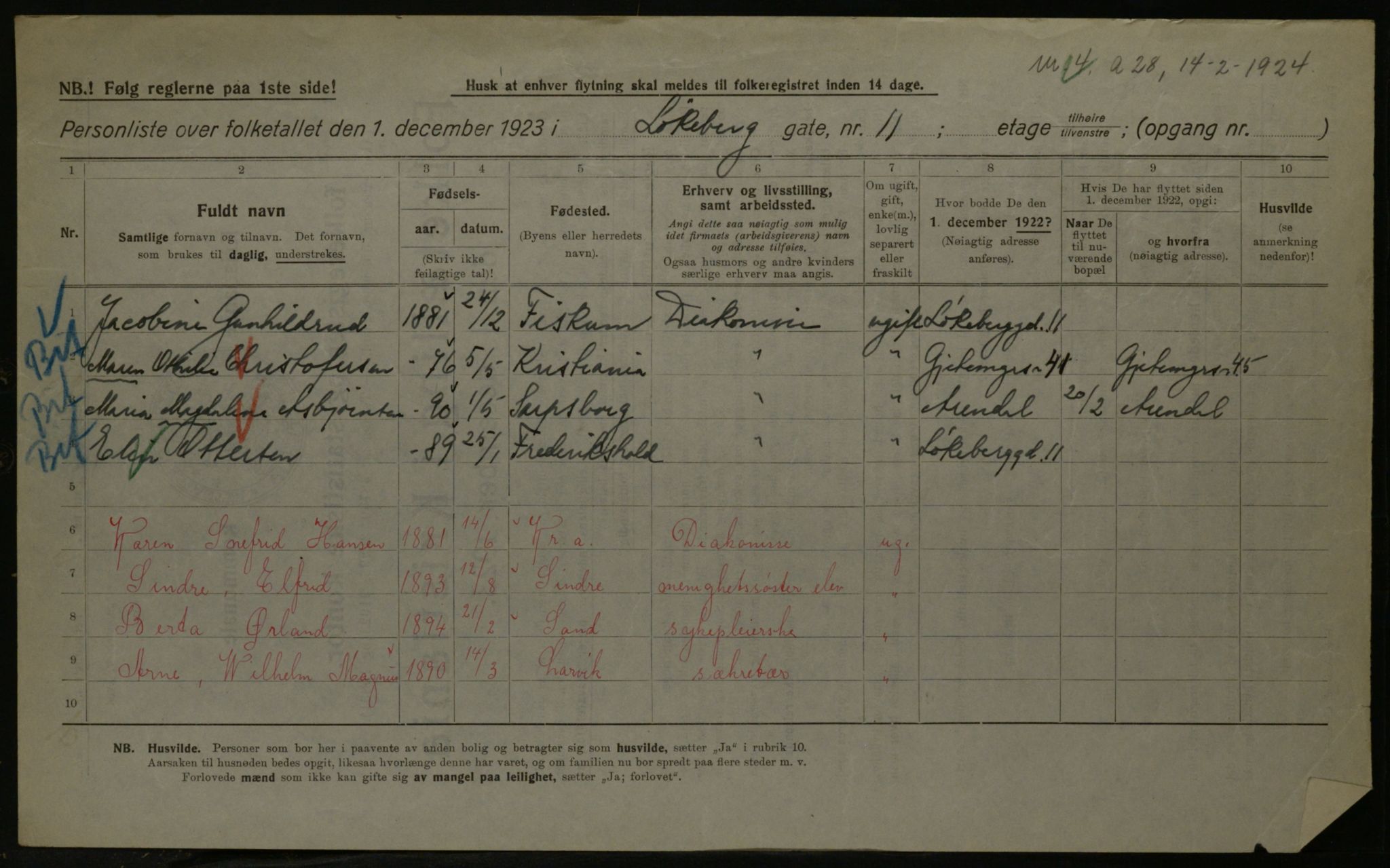 OBA, Kommunal folketelling 1.12.1923 for Kristiania, 1923, s. 65206