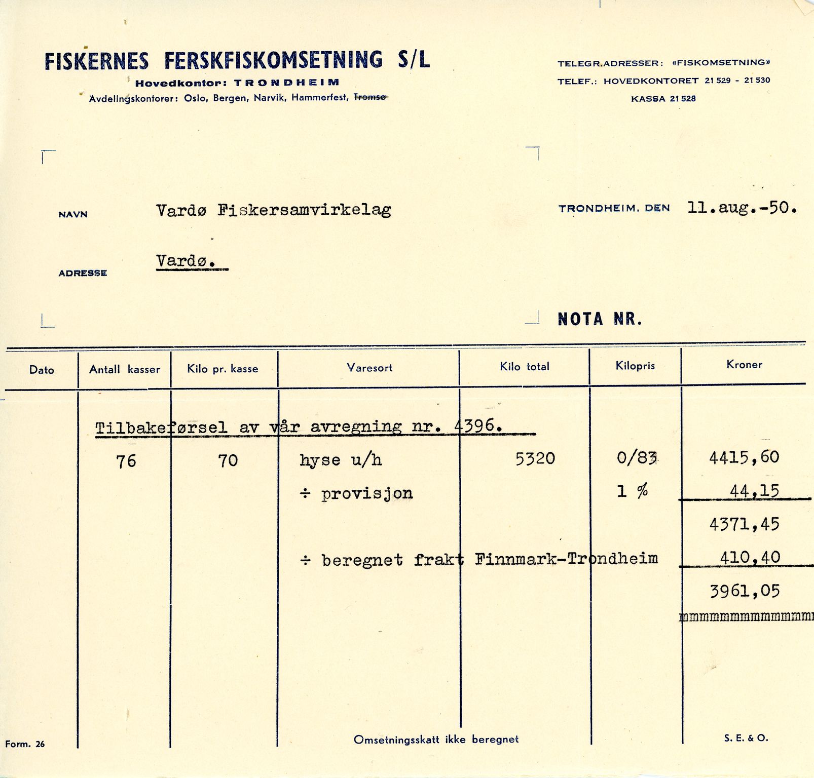 Vardø Fiskersamvirkelag, VAMU/A-0037/D/Da/L0002: Korrespondanse Er-Fi, 1946-1951