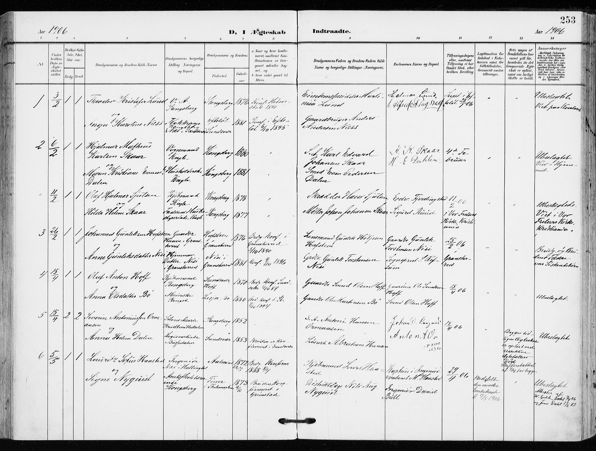 Kongsberg kirkebøker, AV/SAKO-A-22/F/Fb/L0004: Ministerialbok nr. II 4, 1906-1918, s. 253