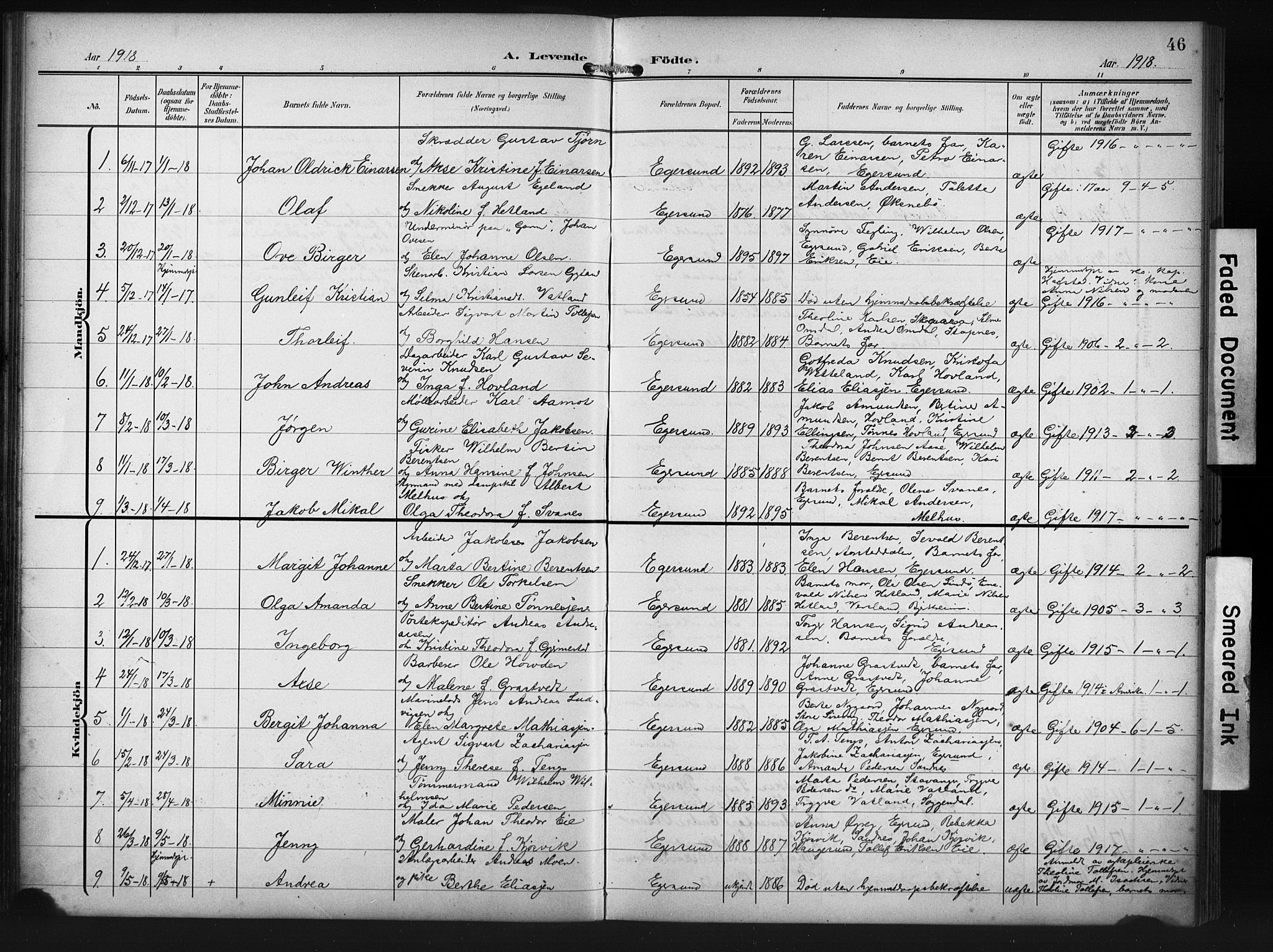 Eigersund sokneprestkontor, AV/SAST-A-101807/001/30/30BB/L0012: Klokkerbok nr. B 12, 1908-1930, s. 46