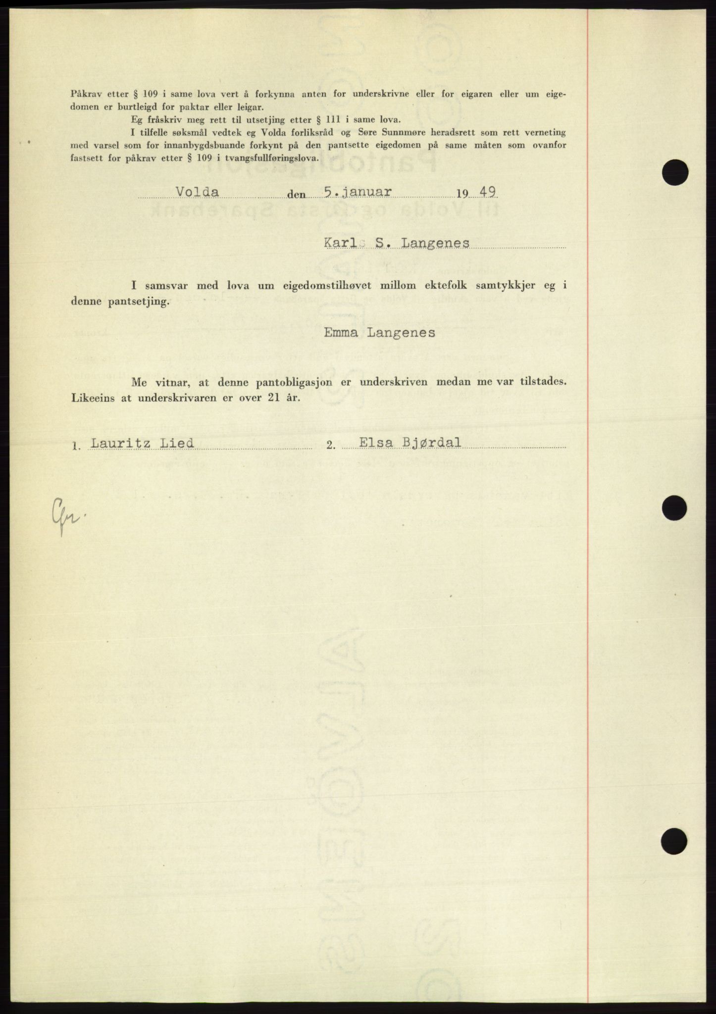 Søre Sunnmøre sorenskriveri, AV/SAT-A-4122/1/2/2C/L0116: Pantebok nr. 4B, 1948-1949, Dagboknr: 12/1949