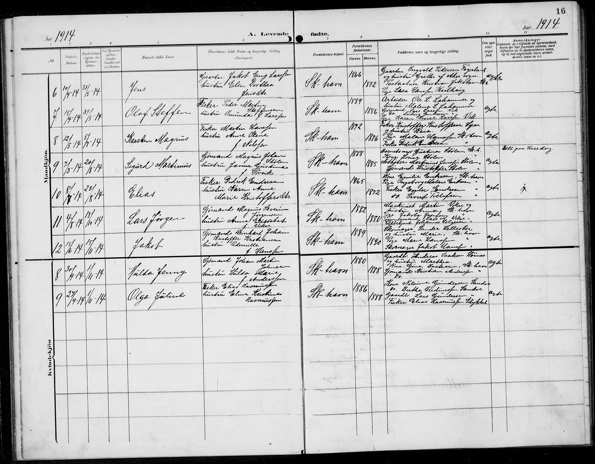 Skudenes sokneprestkontor, AV/SAST-A -101849/H/Ha/Hab/L0010: Klokkerbok nr. B 10, 1908-1936, s. 16